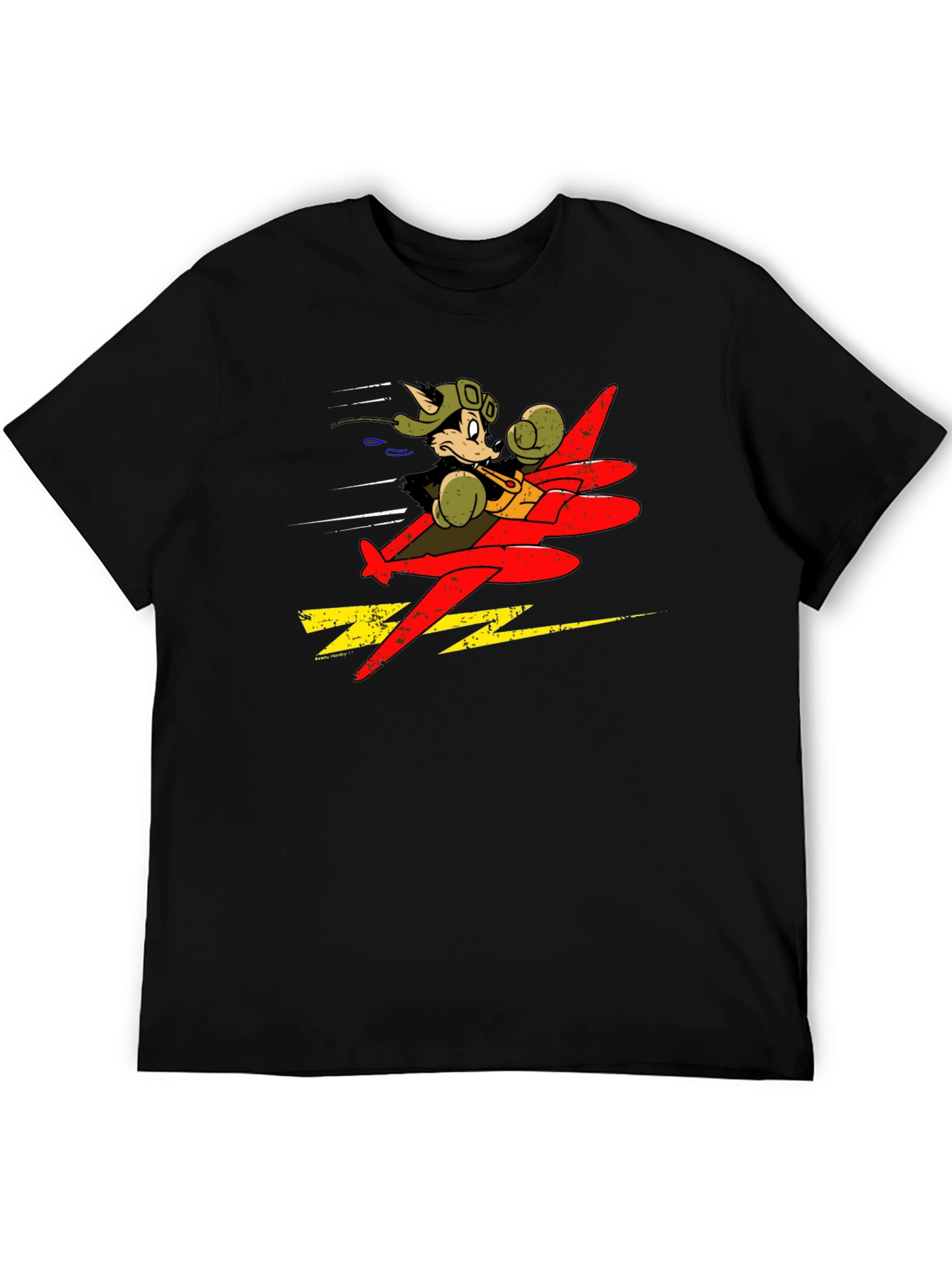 Cartoon Pilot Plane Graphic Black T-Shirt