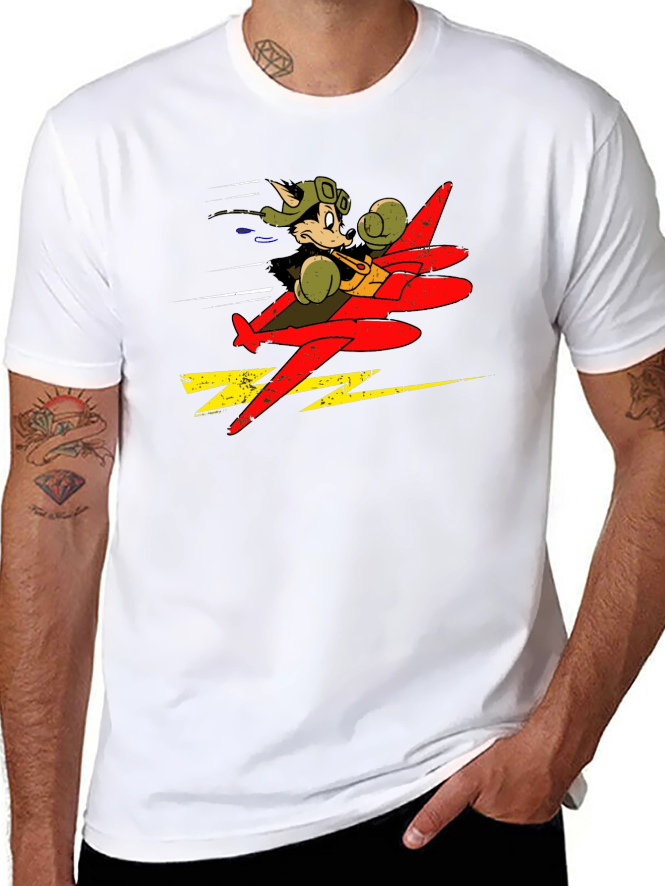 Cartoon Pilot Plane Graphic Black T-Shirt
