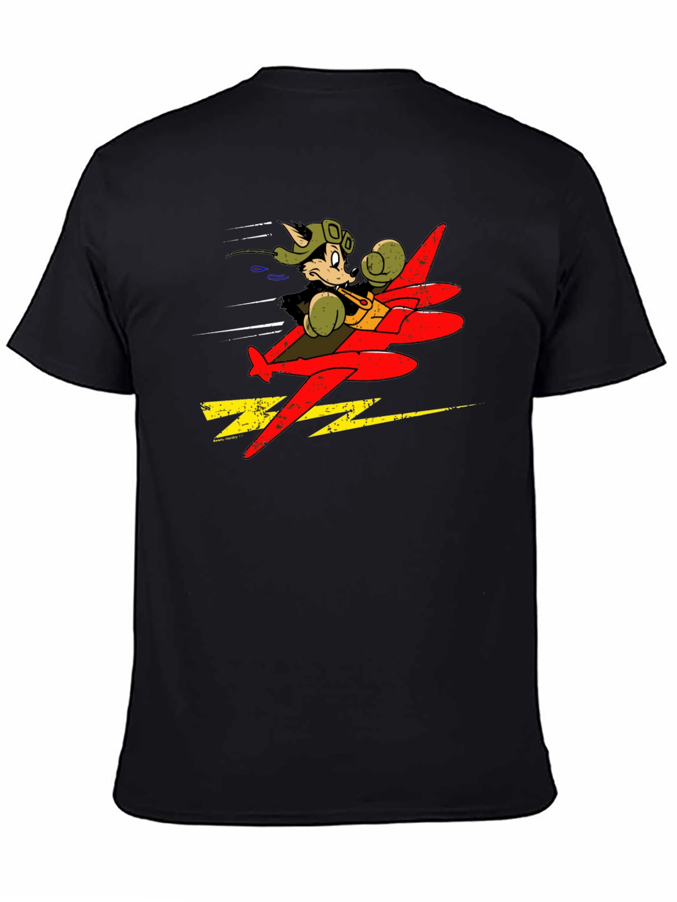 Cartoon Pilot Plane Graphic Black T-Shirt