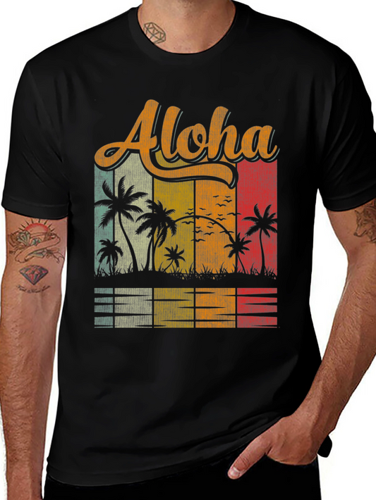 Vintage Aloha Palm Tree Graphic T-Shirt - Retro Hawaiian Style