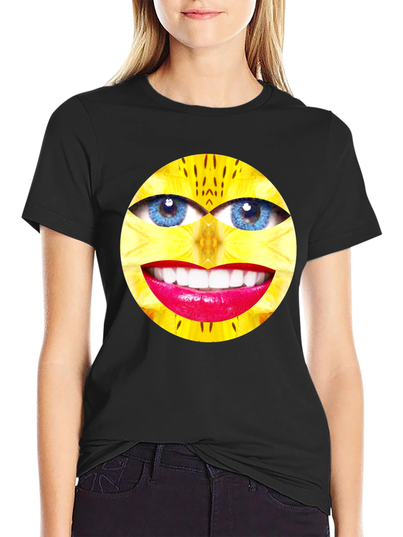Surreal Face Graphic Black T-Shirt