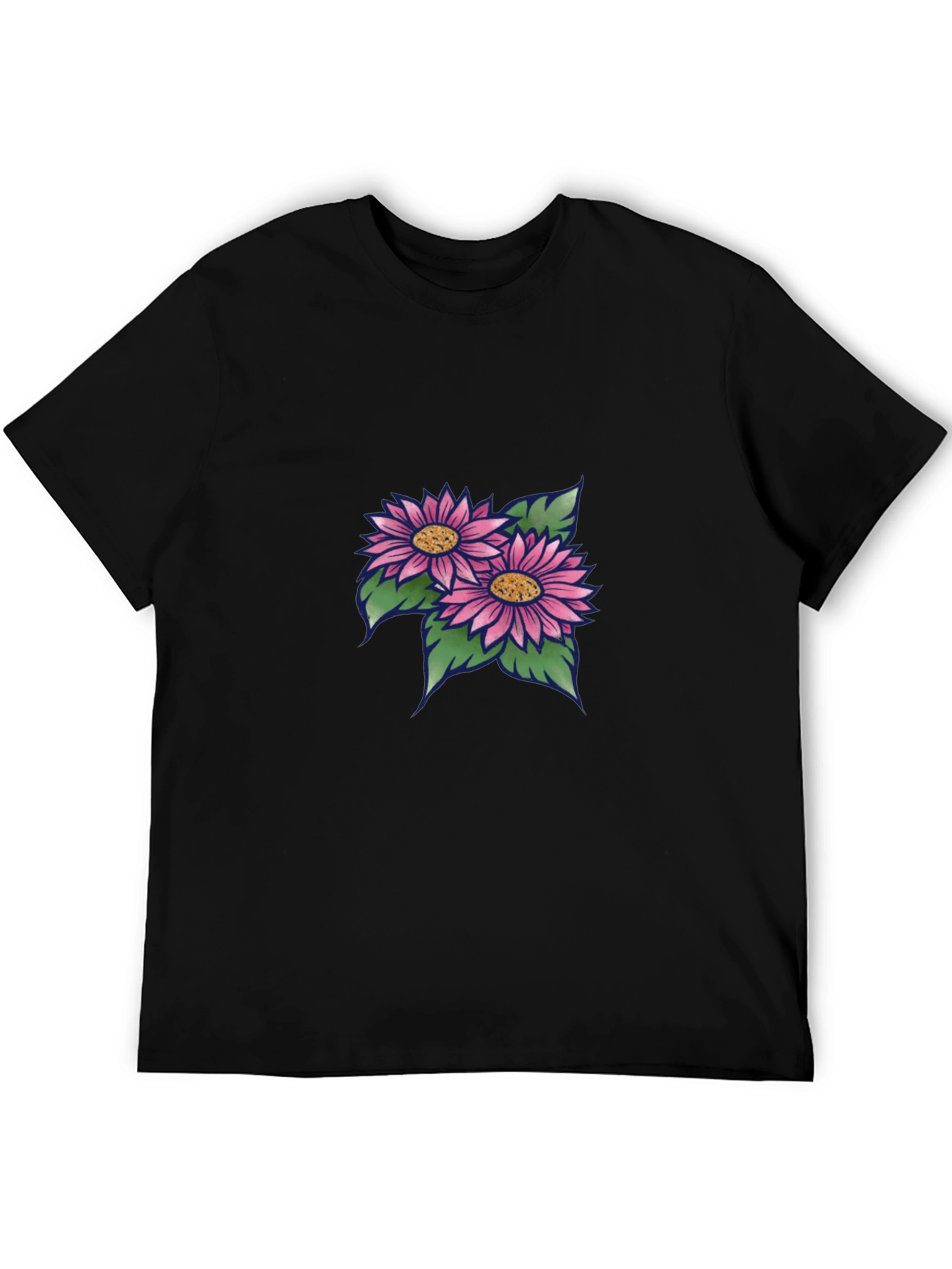 Black T-Shirt with Floral Design