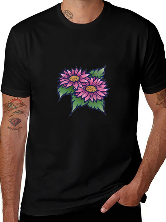 Black T-Shirt with Floral Design