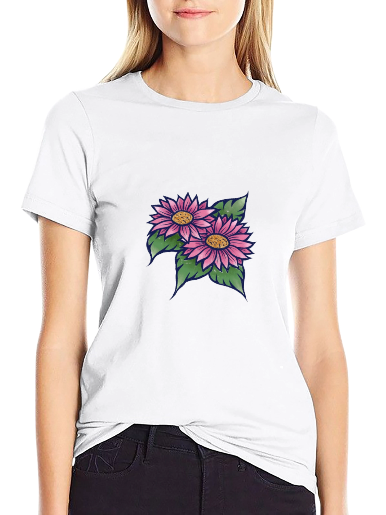 Black T-Shirt with Floral Design