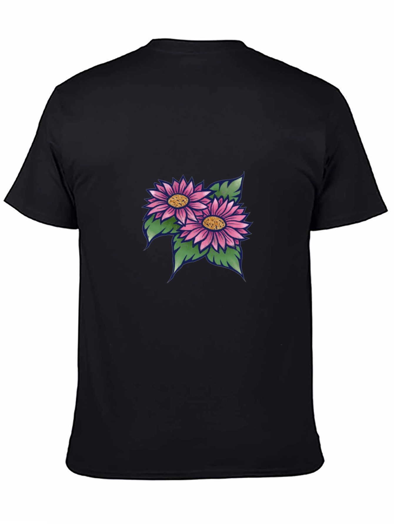 Black T-Shirt with Floral Design