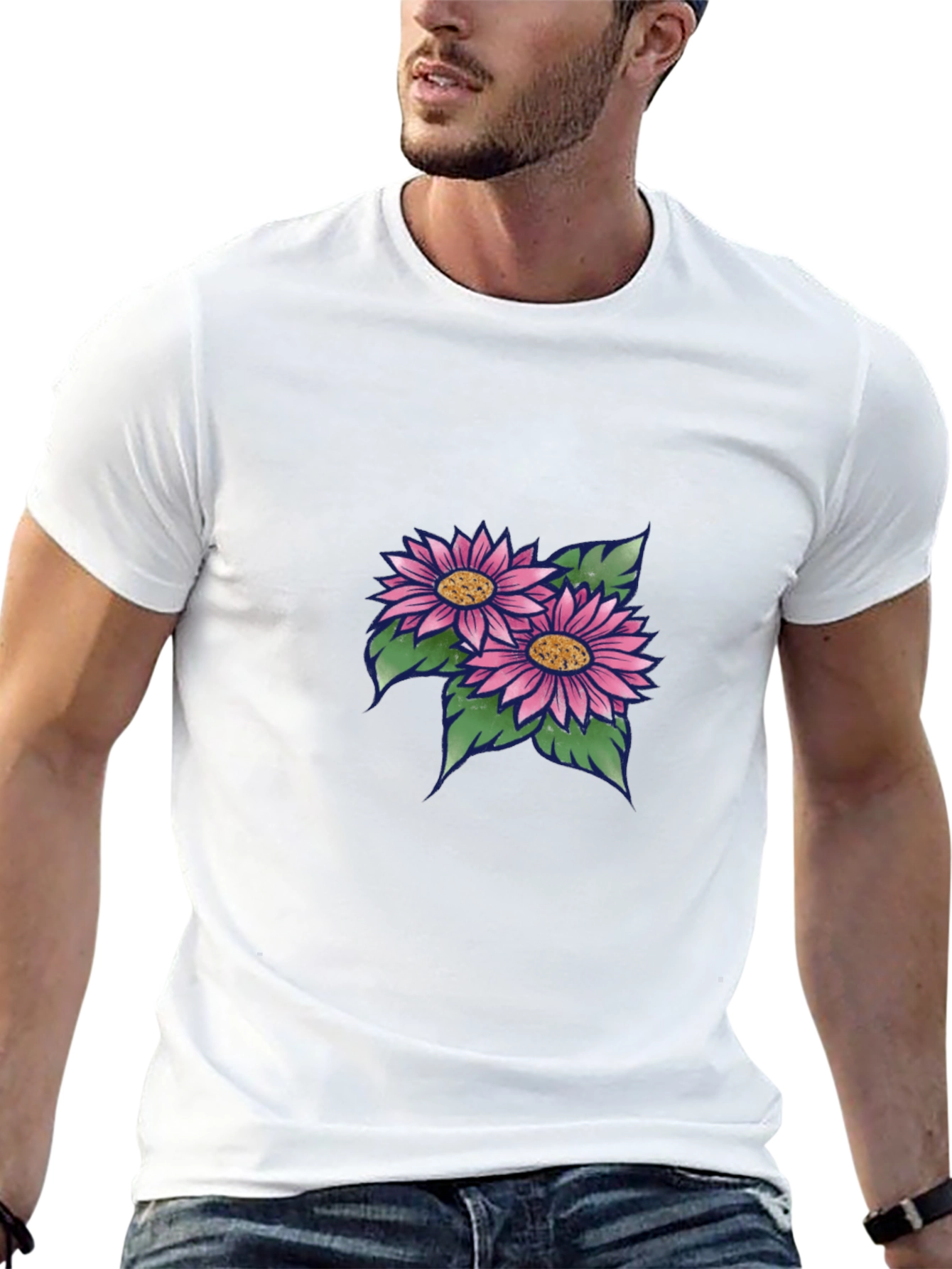 Black T-Shirt with Floral Design