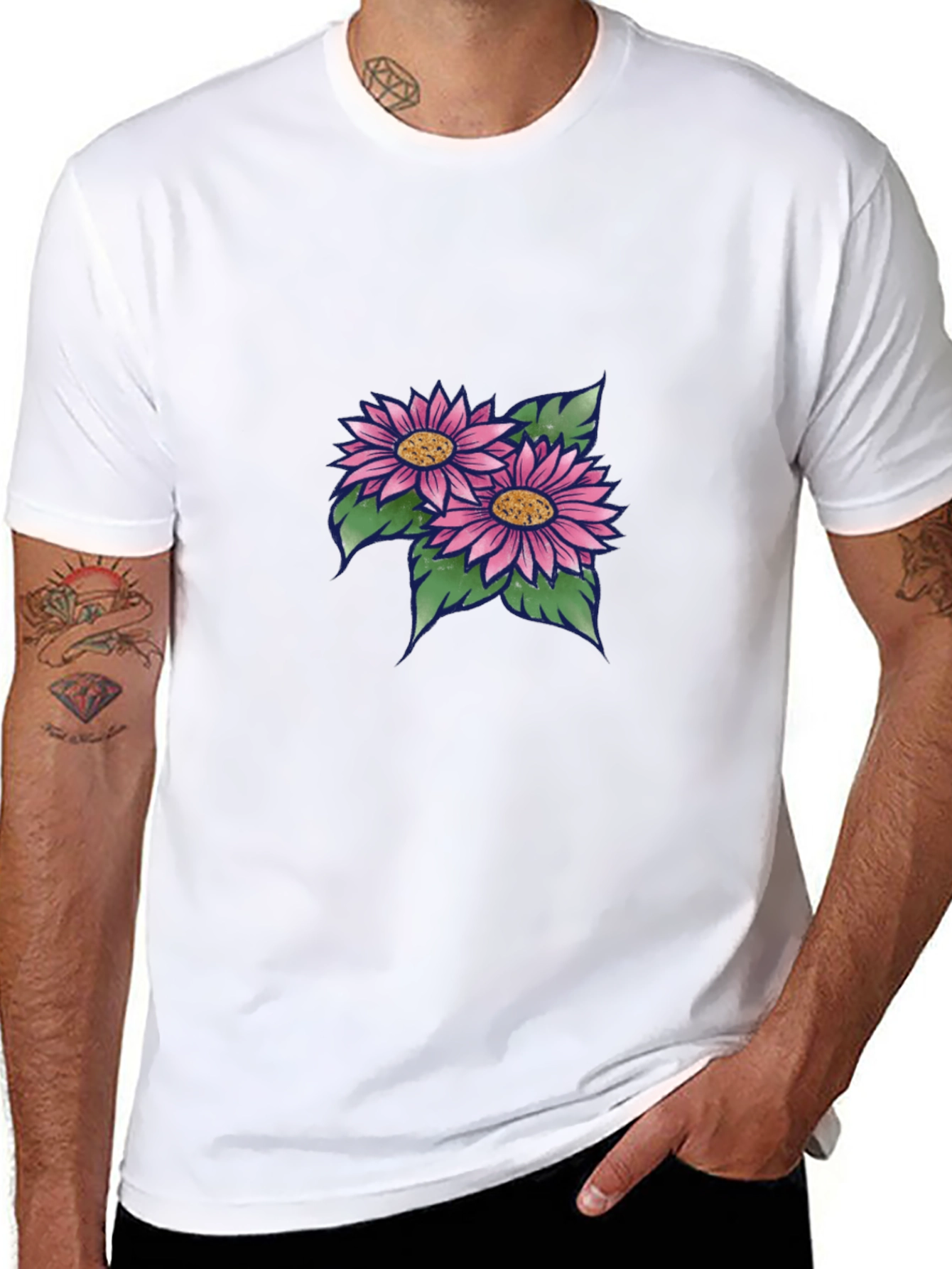 Black T-Shirt with Floral Design