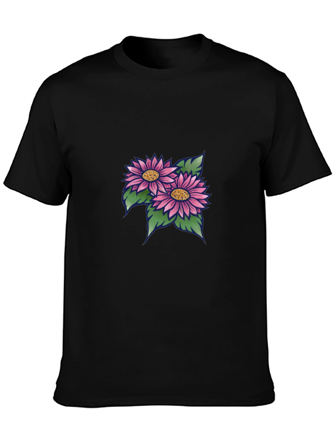 Black T-Shirt with Floral Design