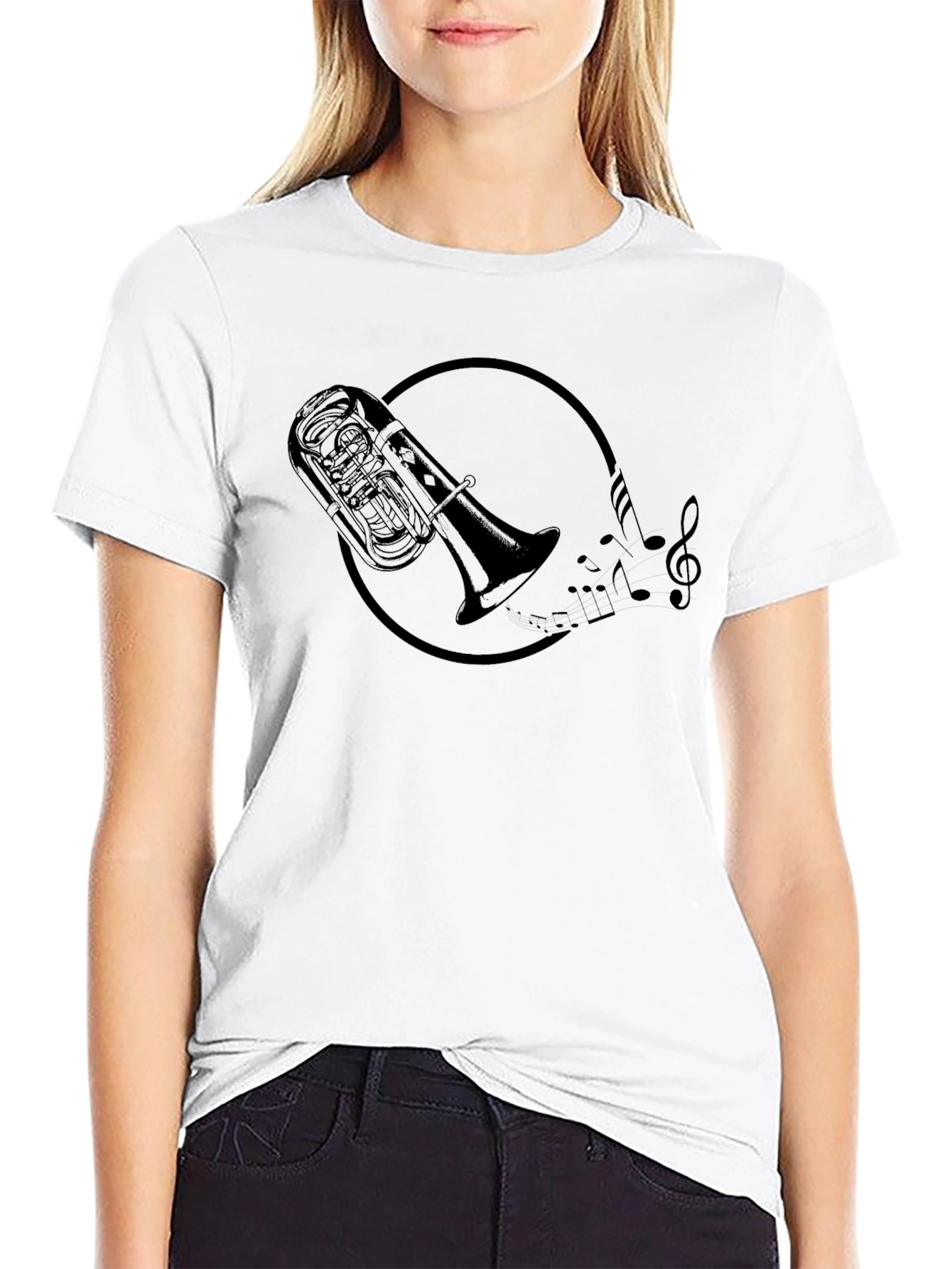 Tuba & Music Notes Graphic Tee - Black