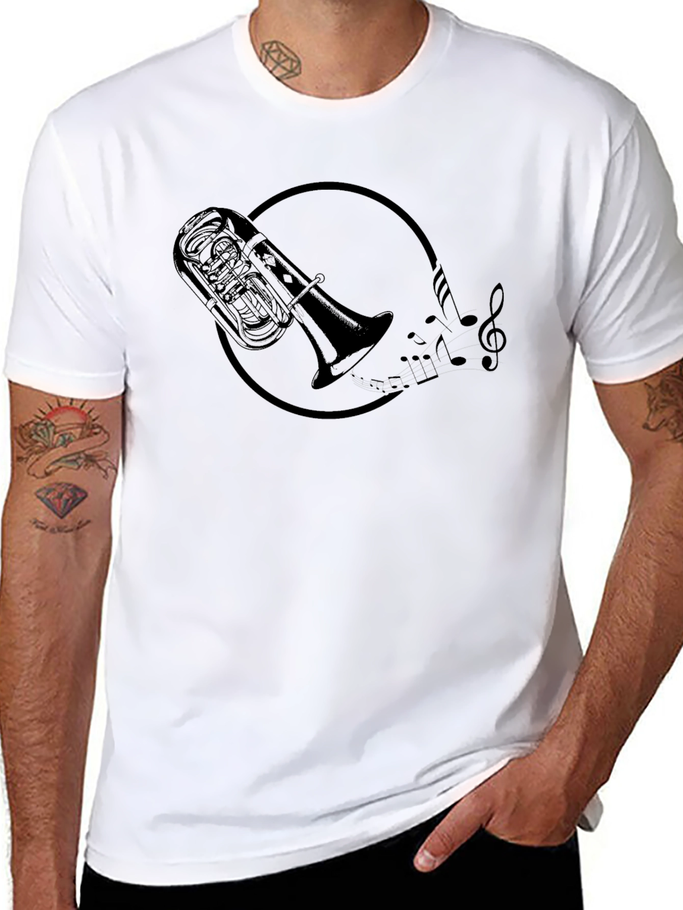 Tuba & Music Notes Graphic Tee - Black