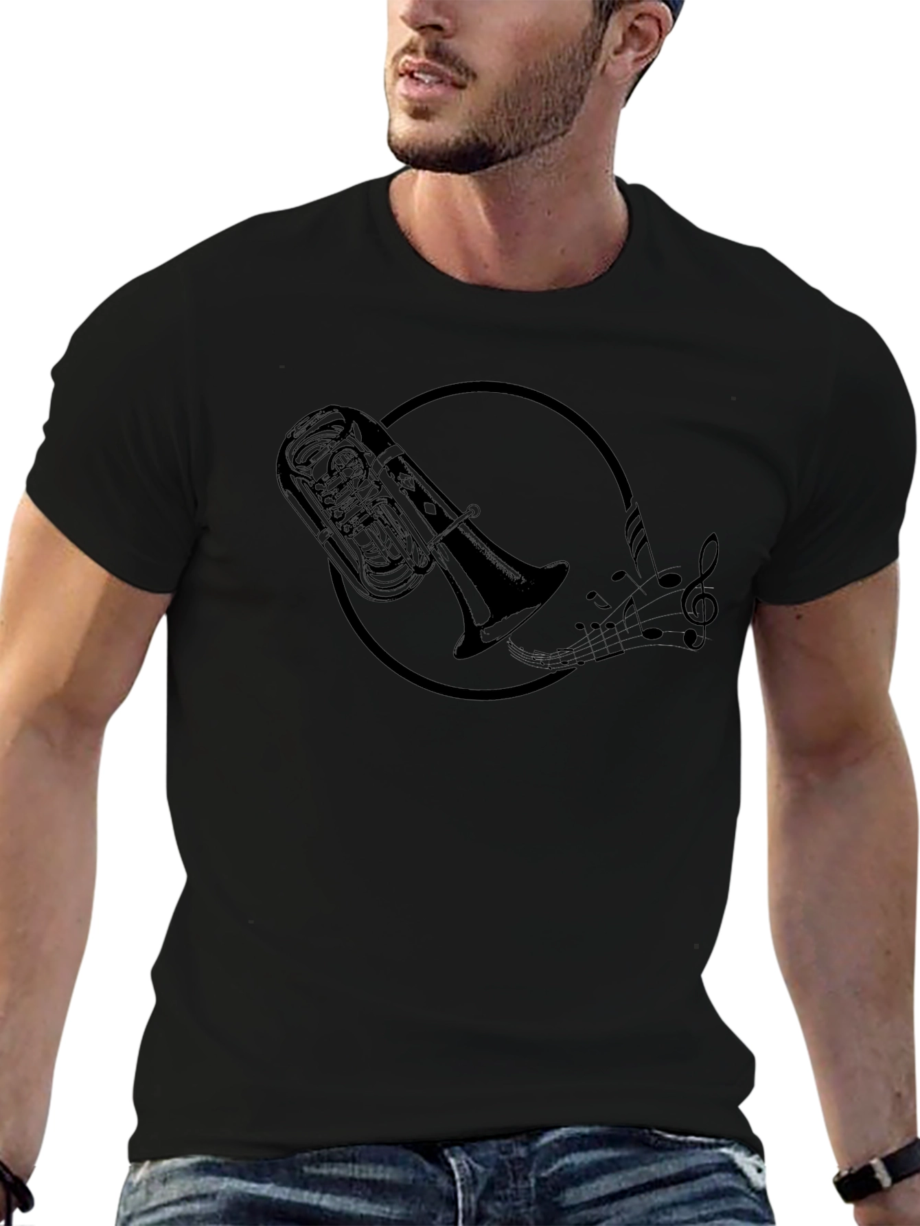 Tuba & Music Notes Graphic Tee - Black