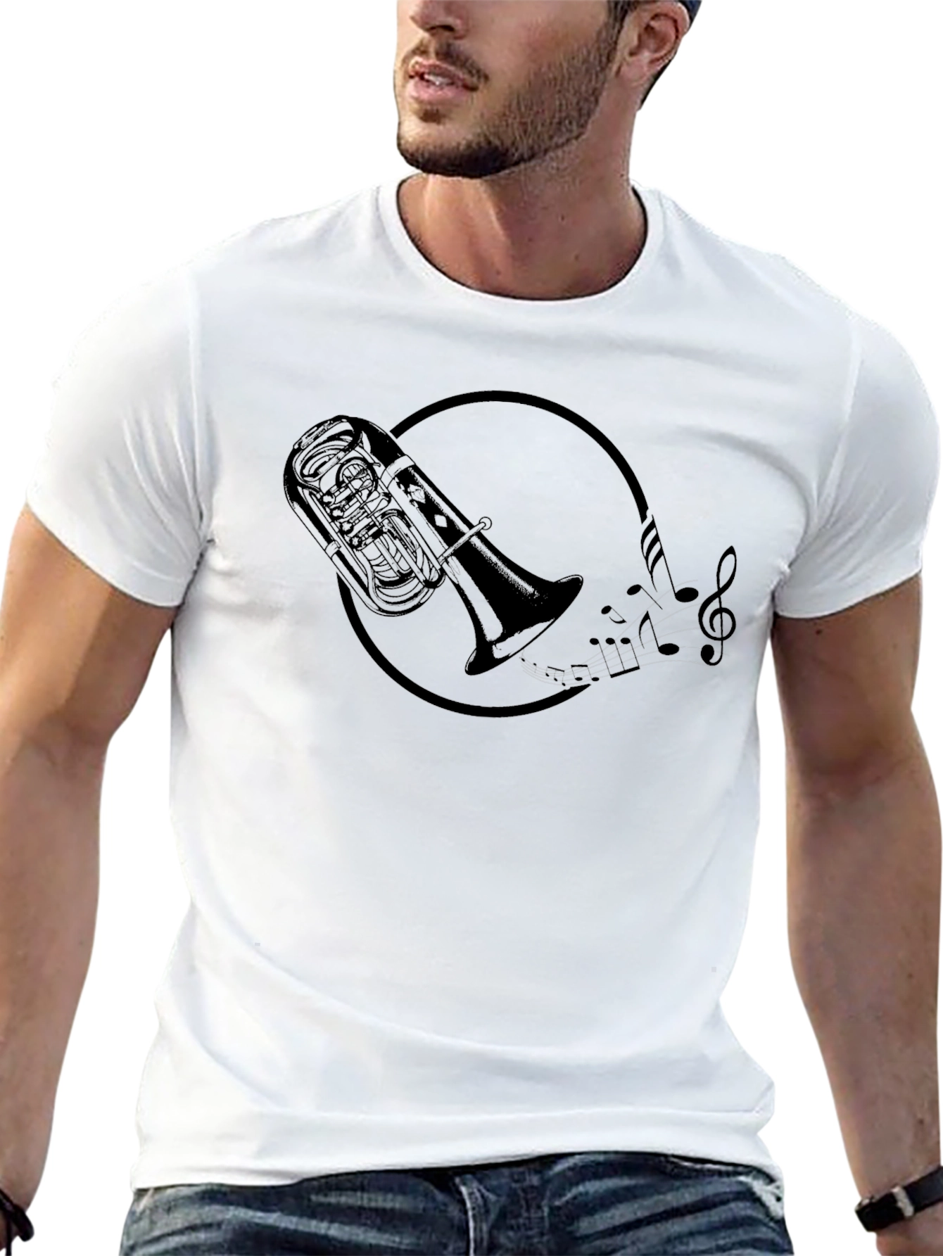 Tuba & Music Notes Graphic Tee - Black