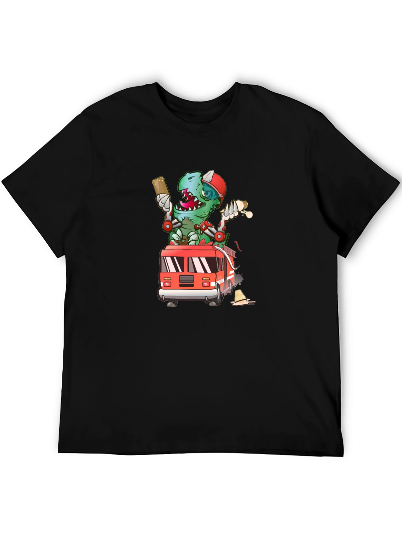 Cartoon Firefighter Dinosaur T-Shirt