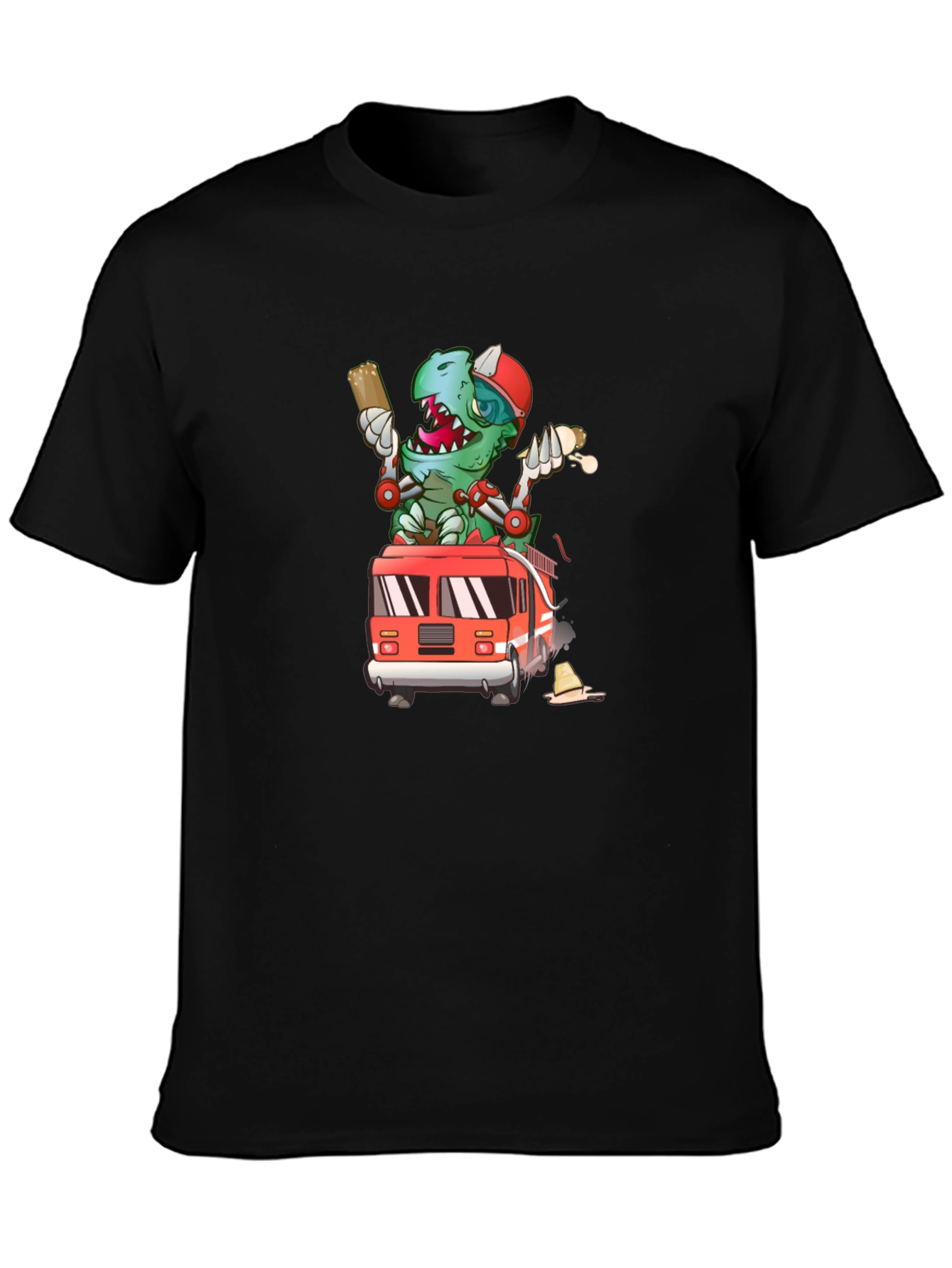 Cartoon Firefighter Dinosaur T-Shirt