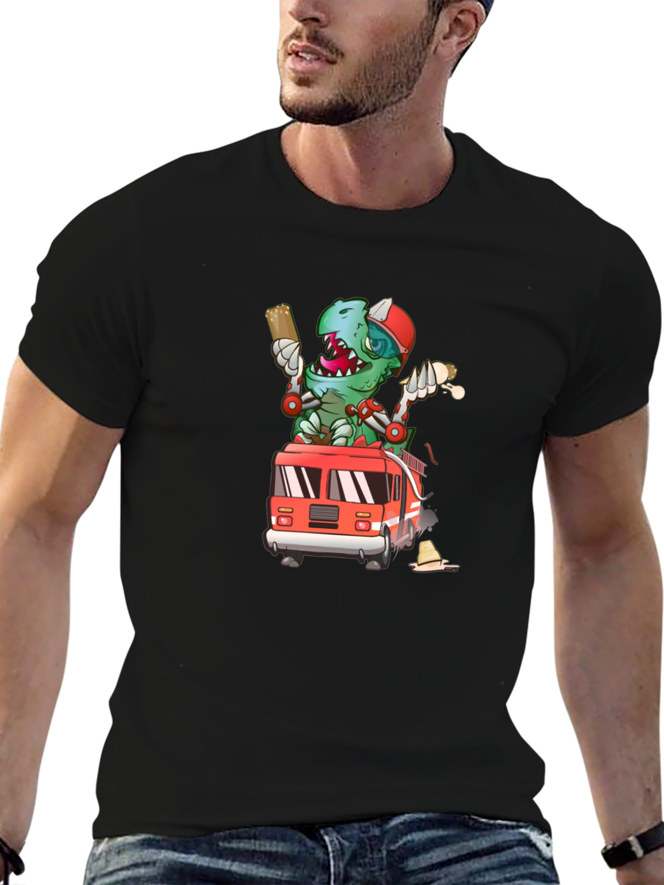 Cartoon Firefighter Dinosaur T-Shirt