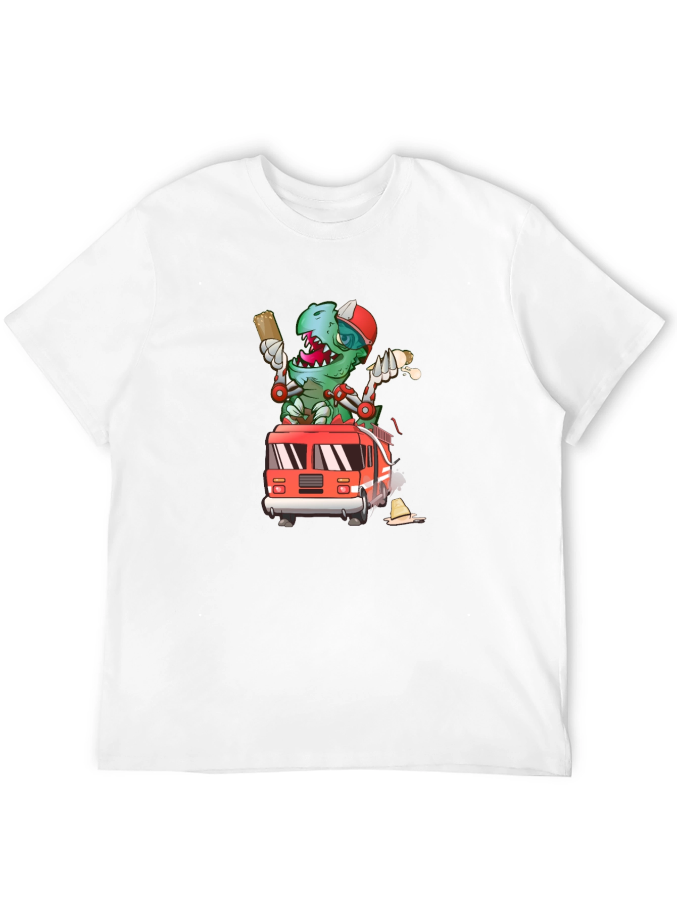 Cartoon Firefighter Dinosaur T-Shirt