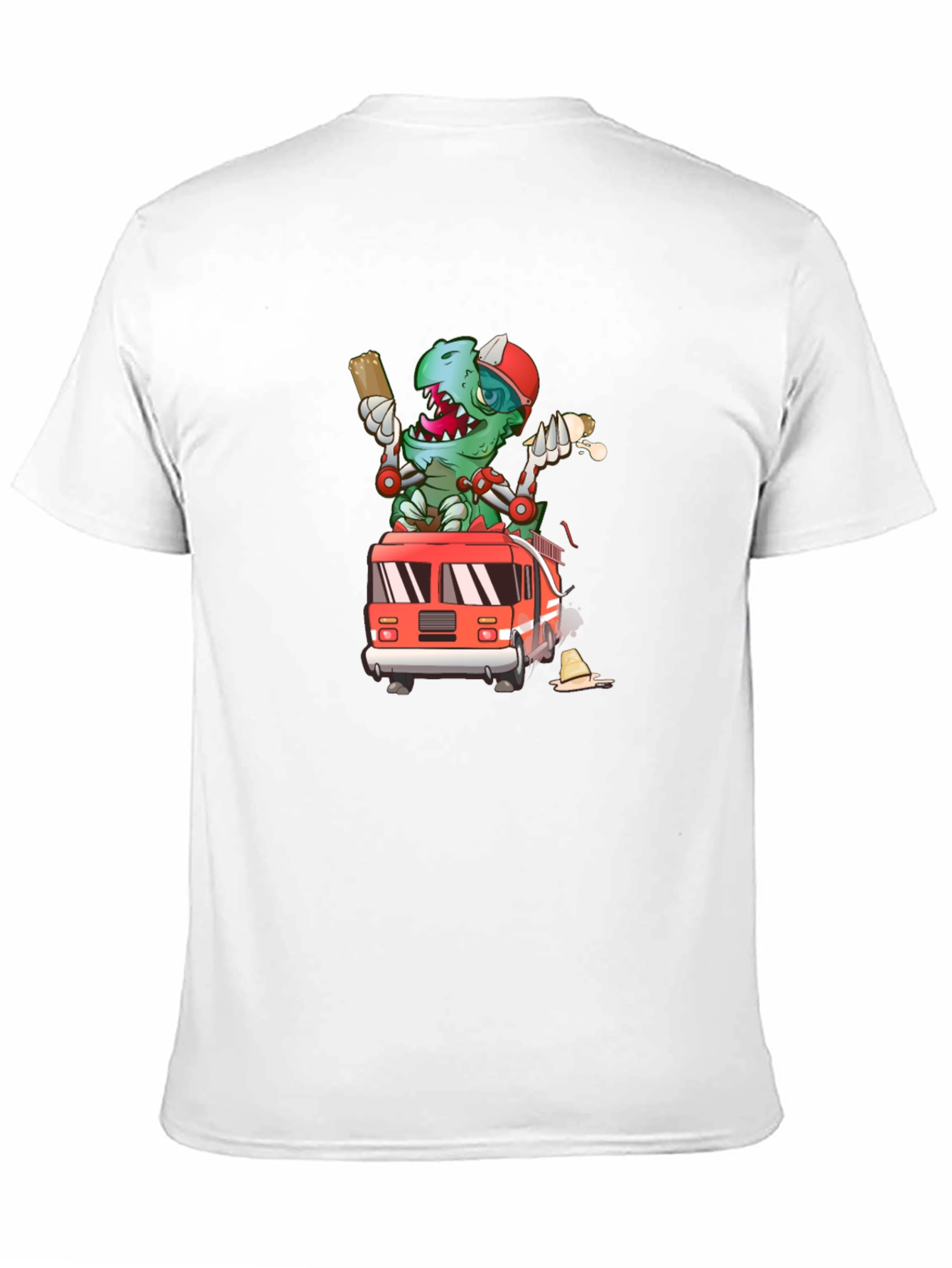 Cartoon Firefighter Dinosaur T-Shirt