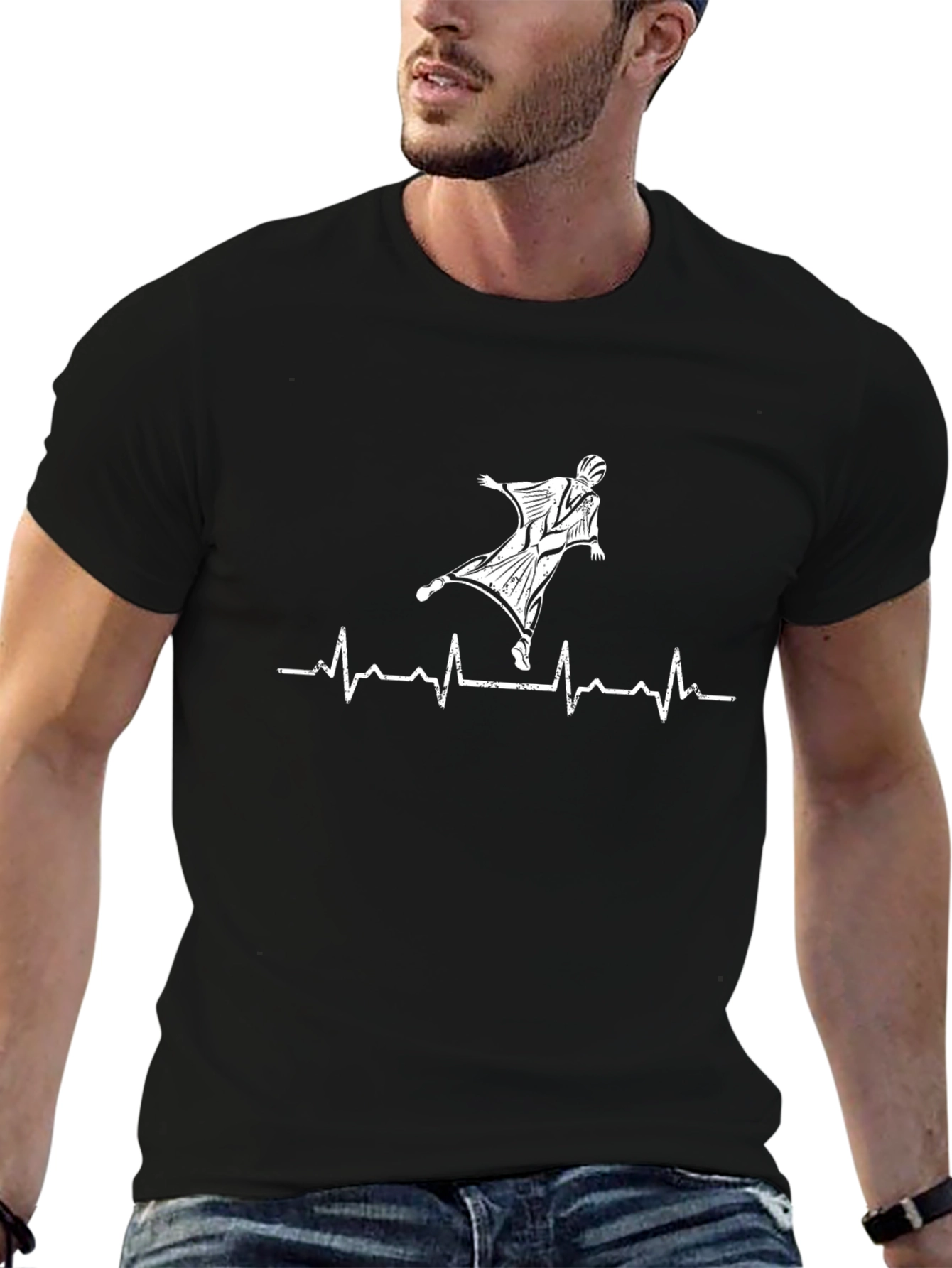 Wingsuit Flyer Heartbeat Black T-Shirt