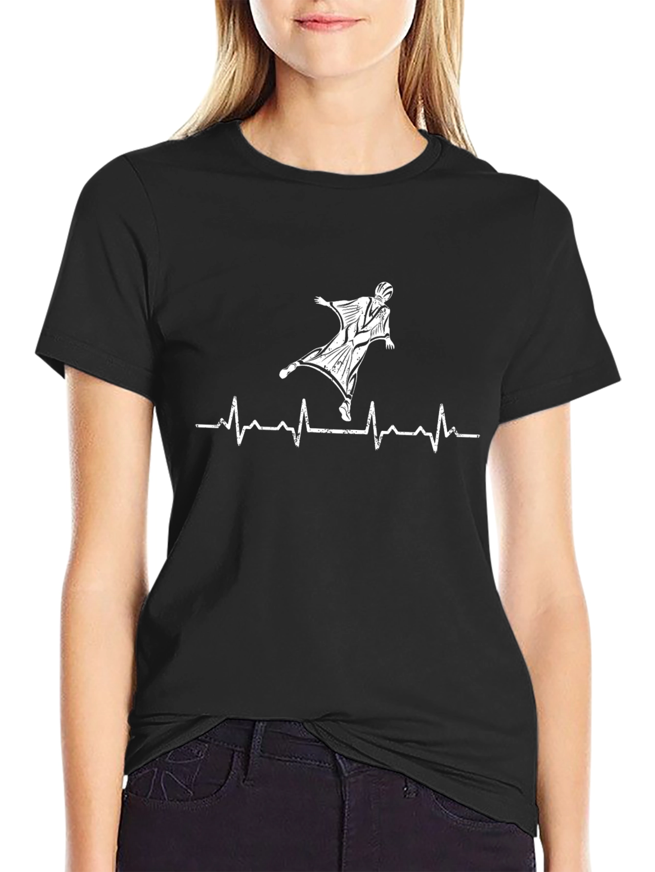 Wingsuit Flyer Heartbeat Black T-Shirt