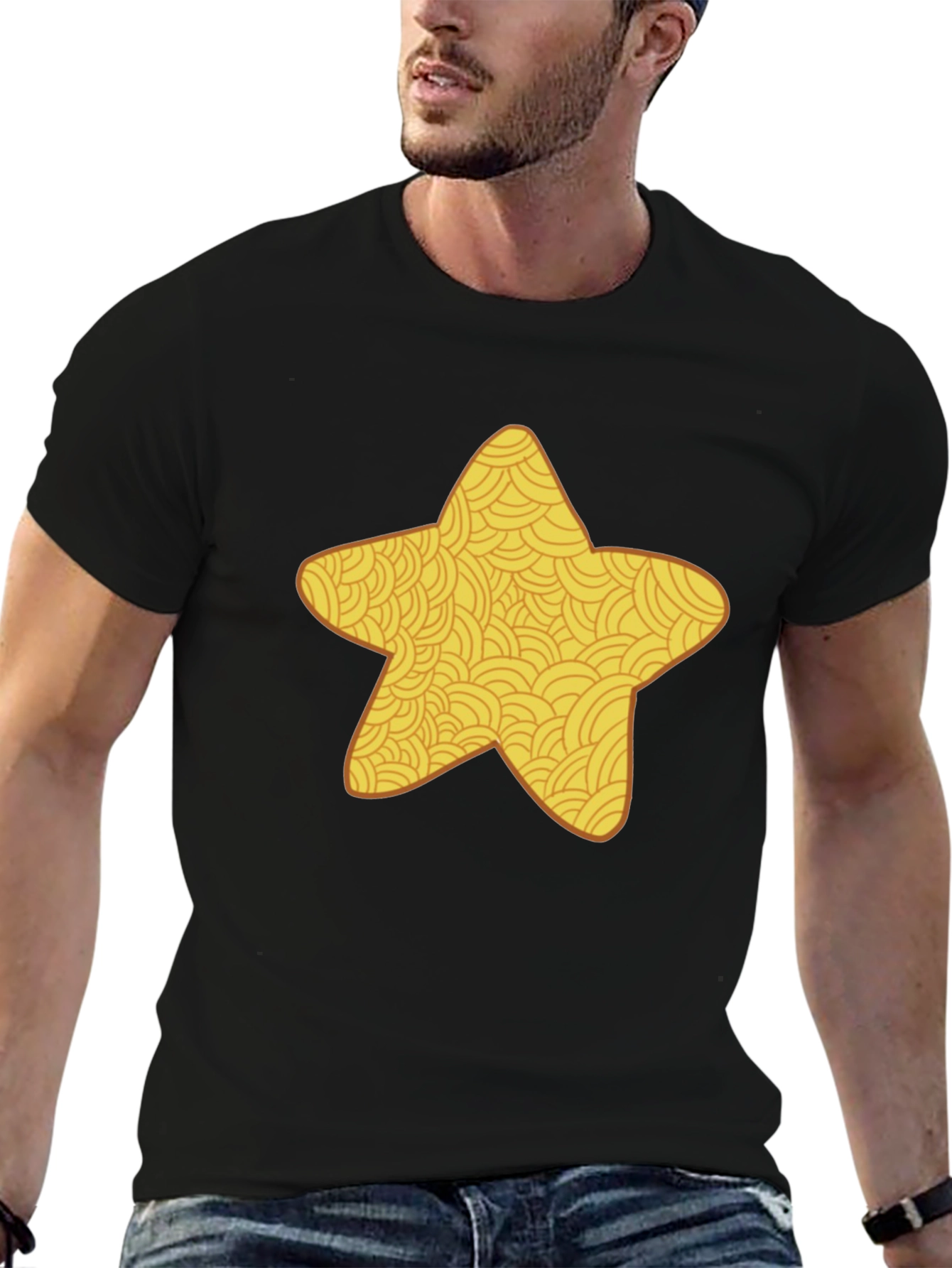 Star Pattern Black T-Shirt