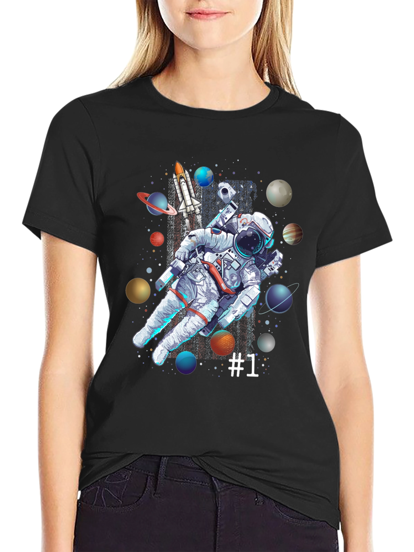 Astronaut in Space Graphic T-Shirt - Black