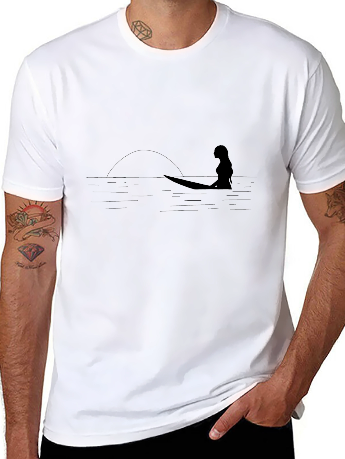 Surfer Silhouette Black Graphic Tee