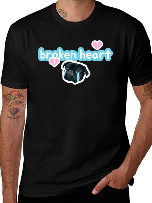 Broken Heart Pug Graphic Tee - Black Short Sleeve