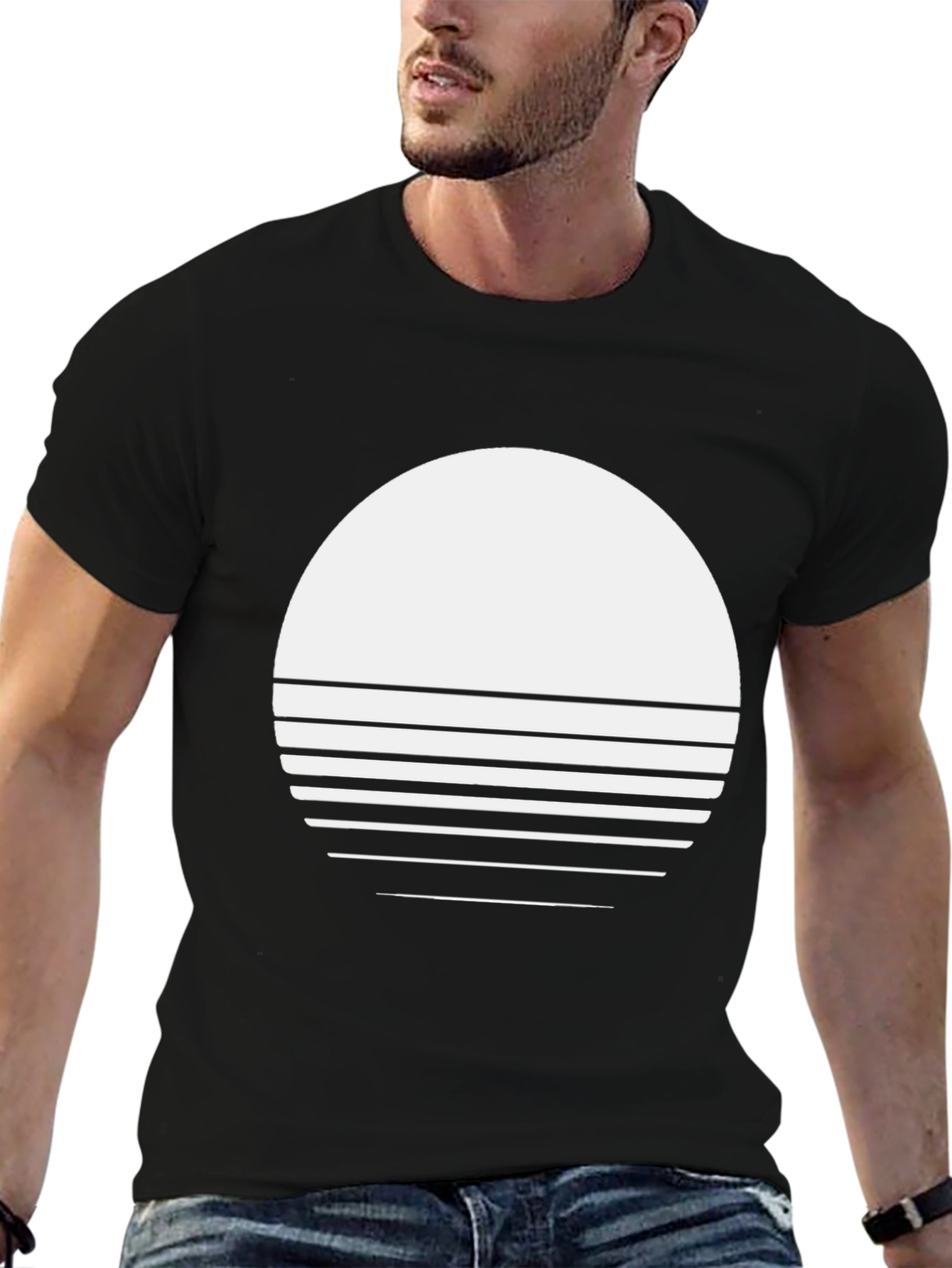 Retro Sunset Graphic Tee - Black Crew Neck