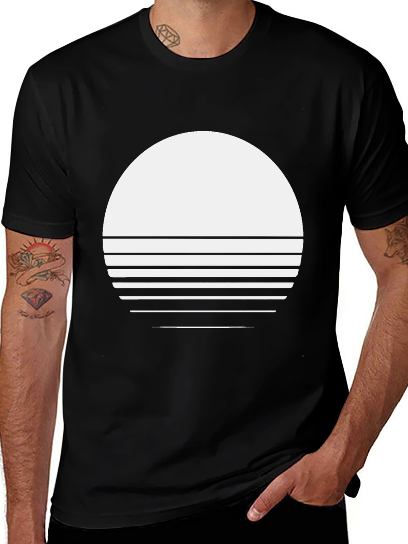 Retro Sunset Graphic Tee - Black Crew Neck