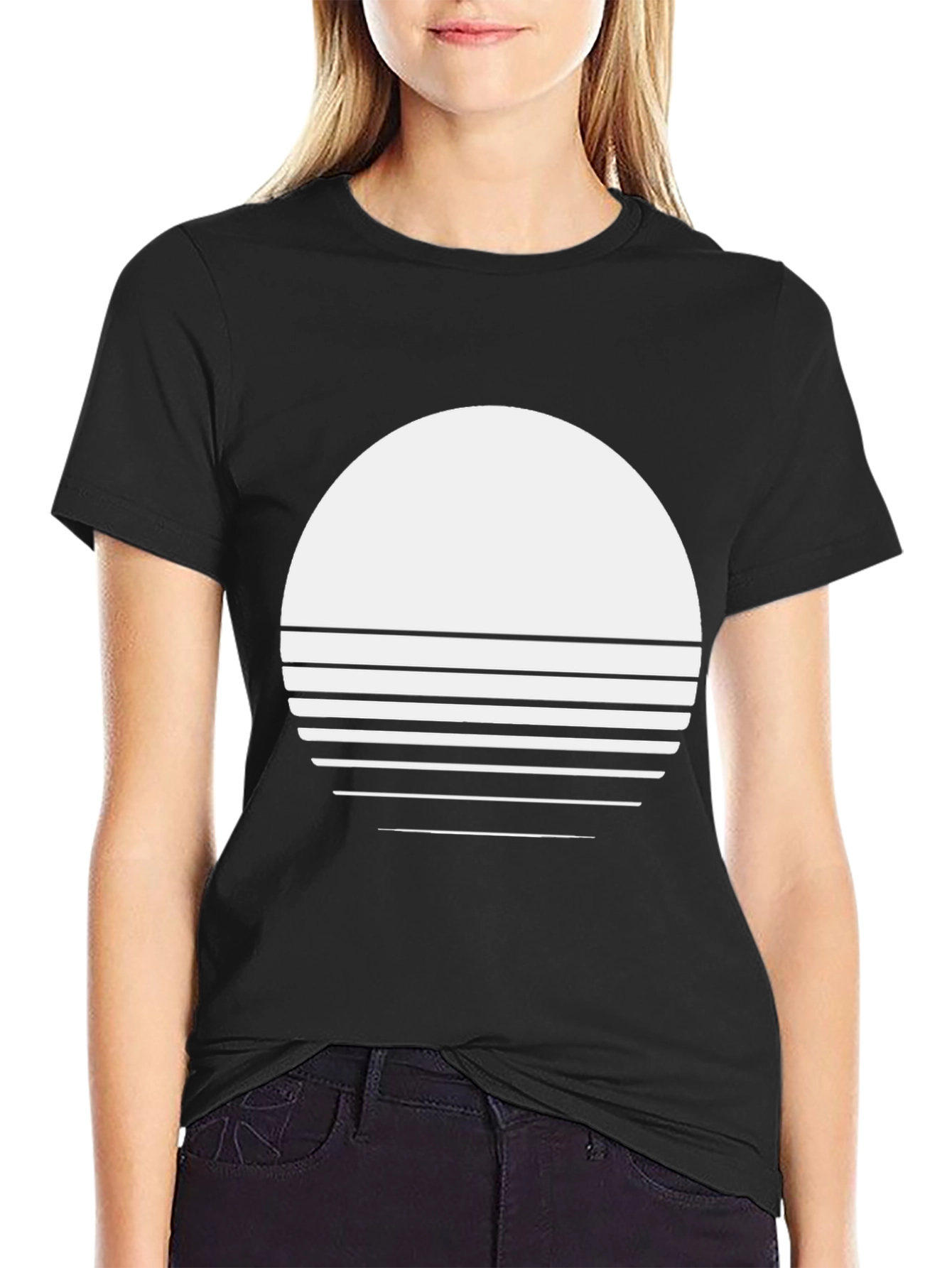 Retro Sunset Graphic Tee - Black Crew Neck