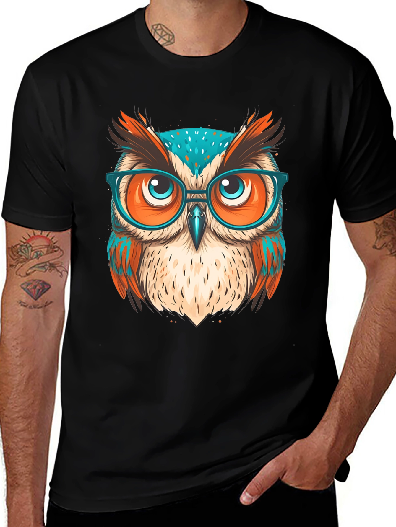 Stylish Owl Graphic T-Shirt - Black