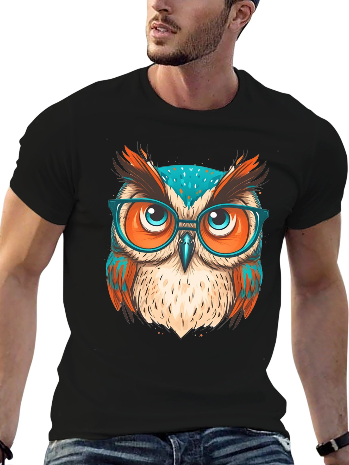 Stylish Owl Graphic T-Shirt - Black