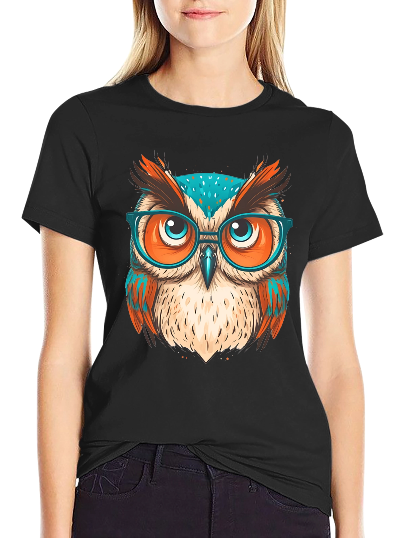 Stylish Owl Graphic T-Shirt - Black