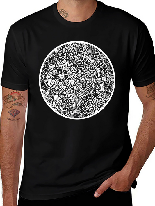 Abstract Floral Design Black T-Shirt