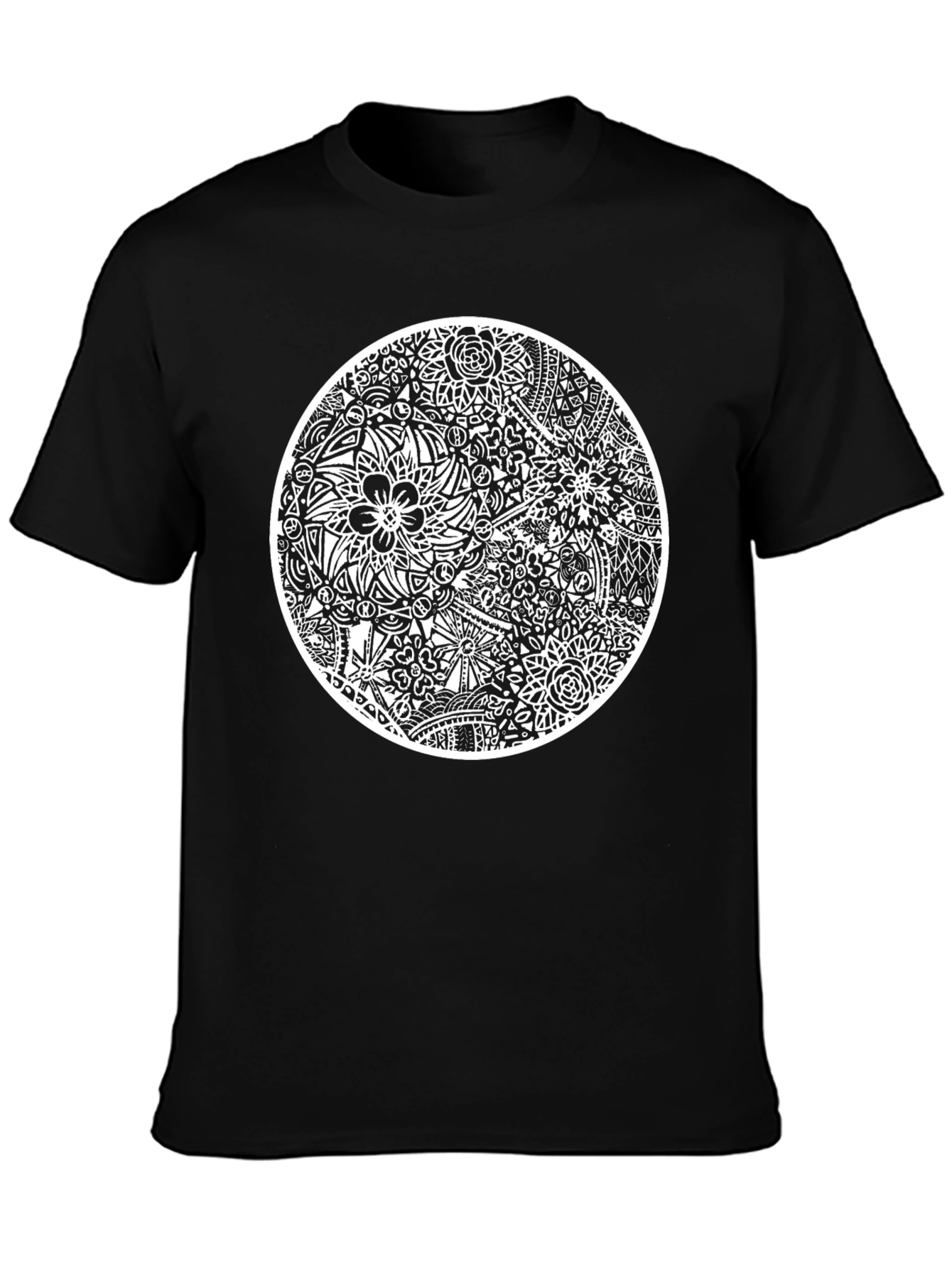 Abstract Floral Design Black T-Shirt