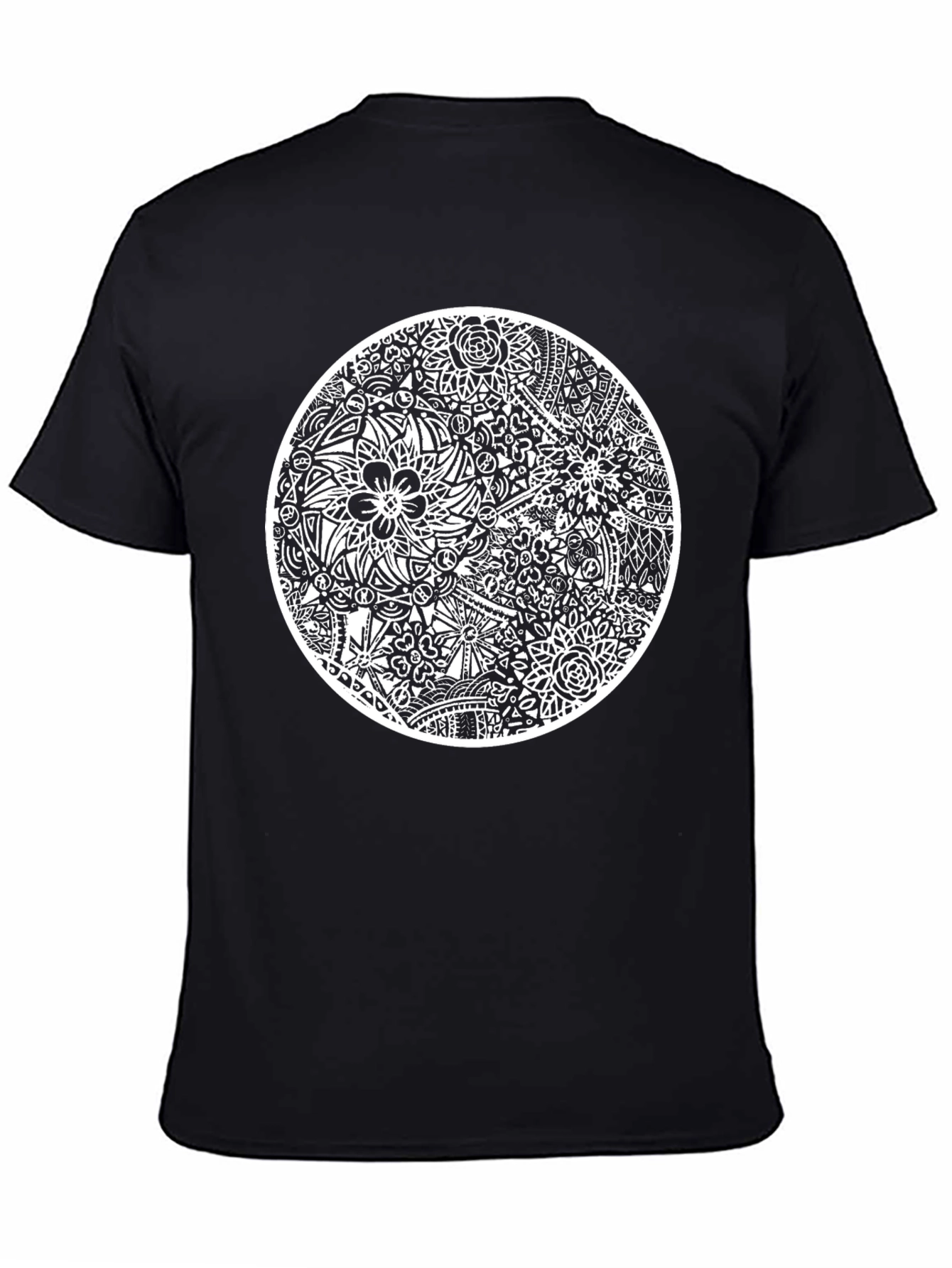 Abstract Floral Design Black T-Shirt