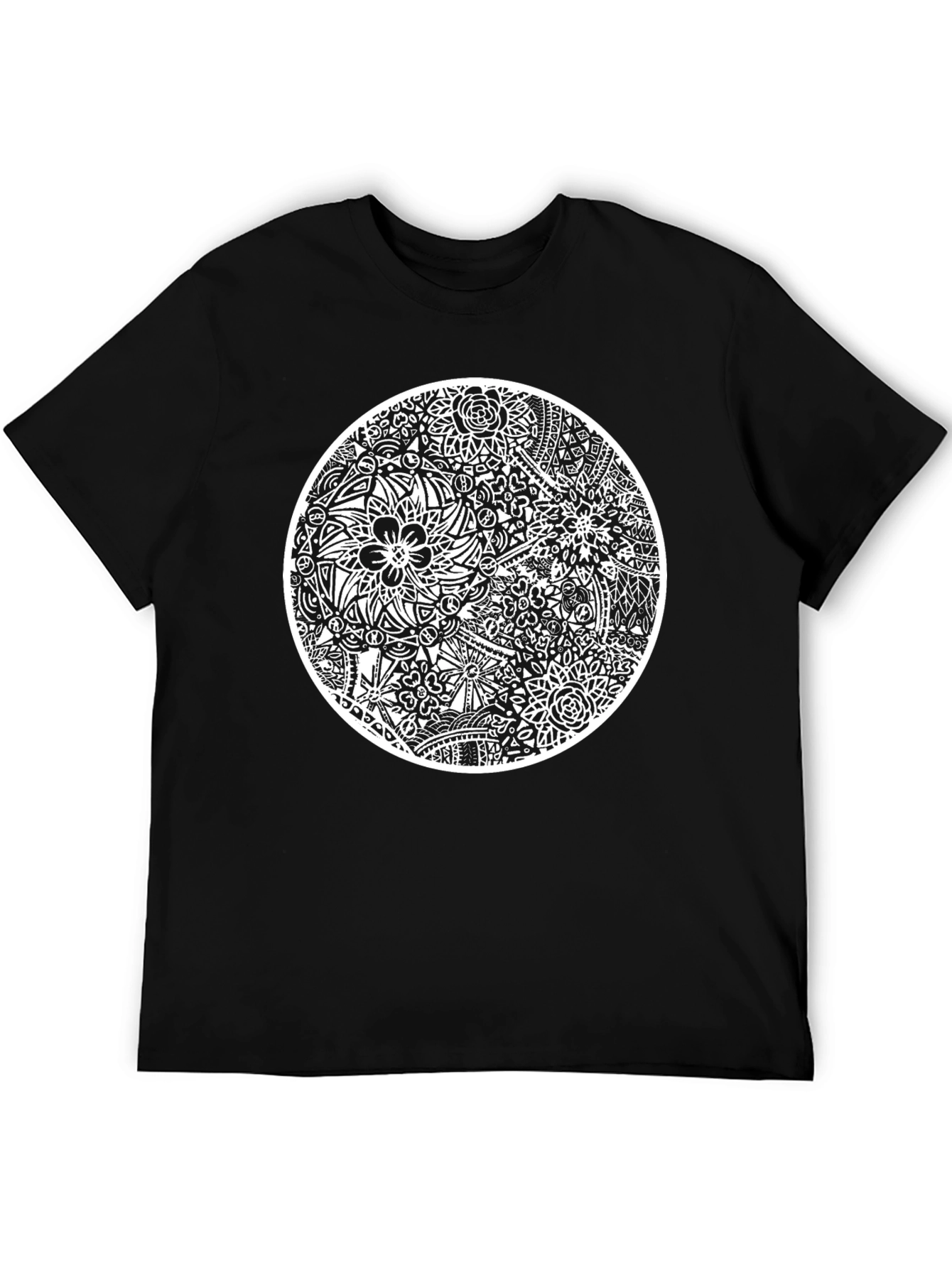 Abstract Floral Design Black T-Shirt