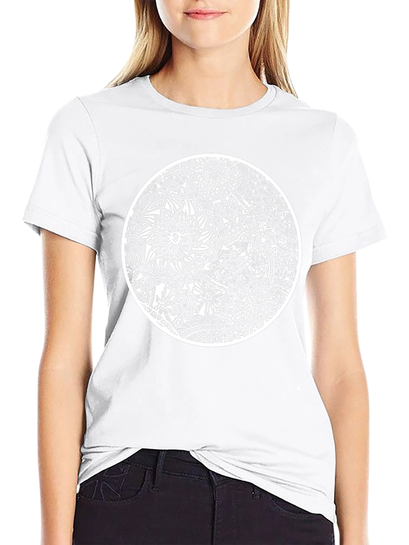 Abstract Floral Design Black T-Shirt