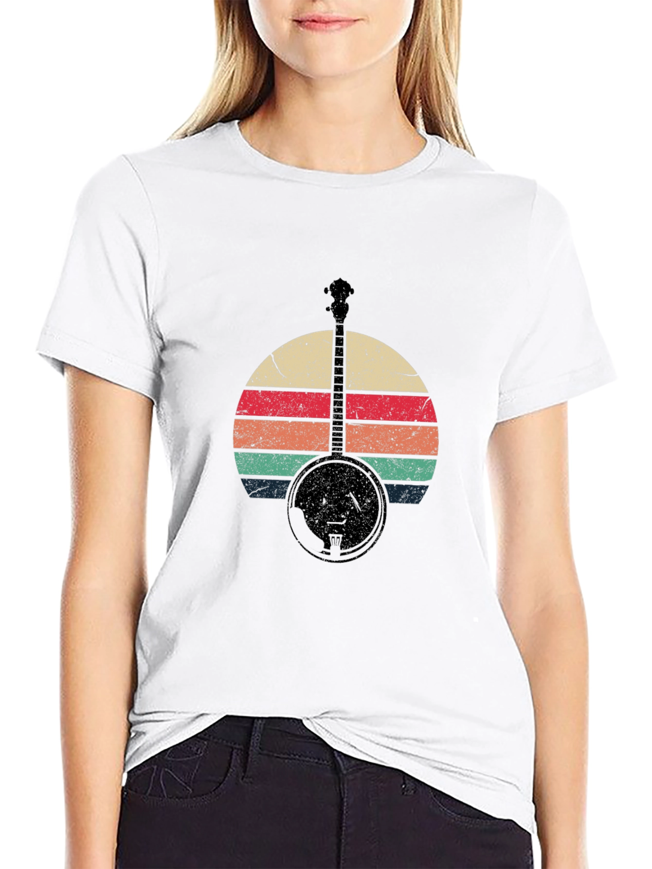 Retro Banjo Sunset Graphic T-Shirt