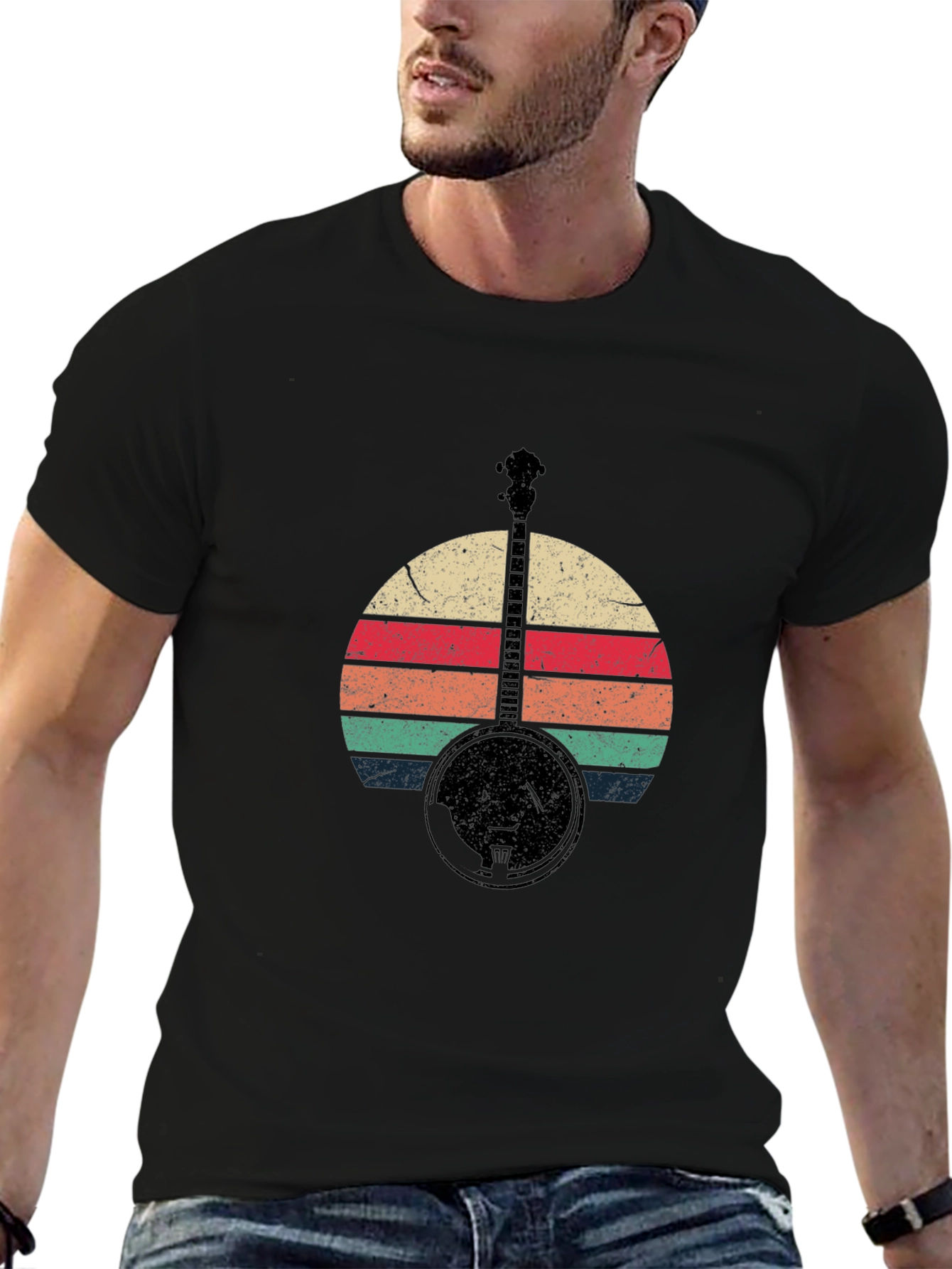 Retro Banjo Sunset Graphic T-Shirt