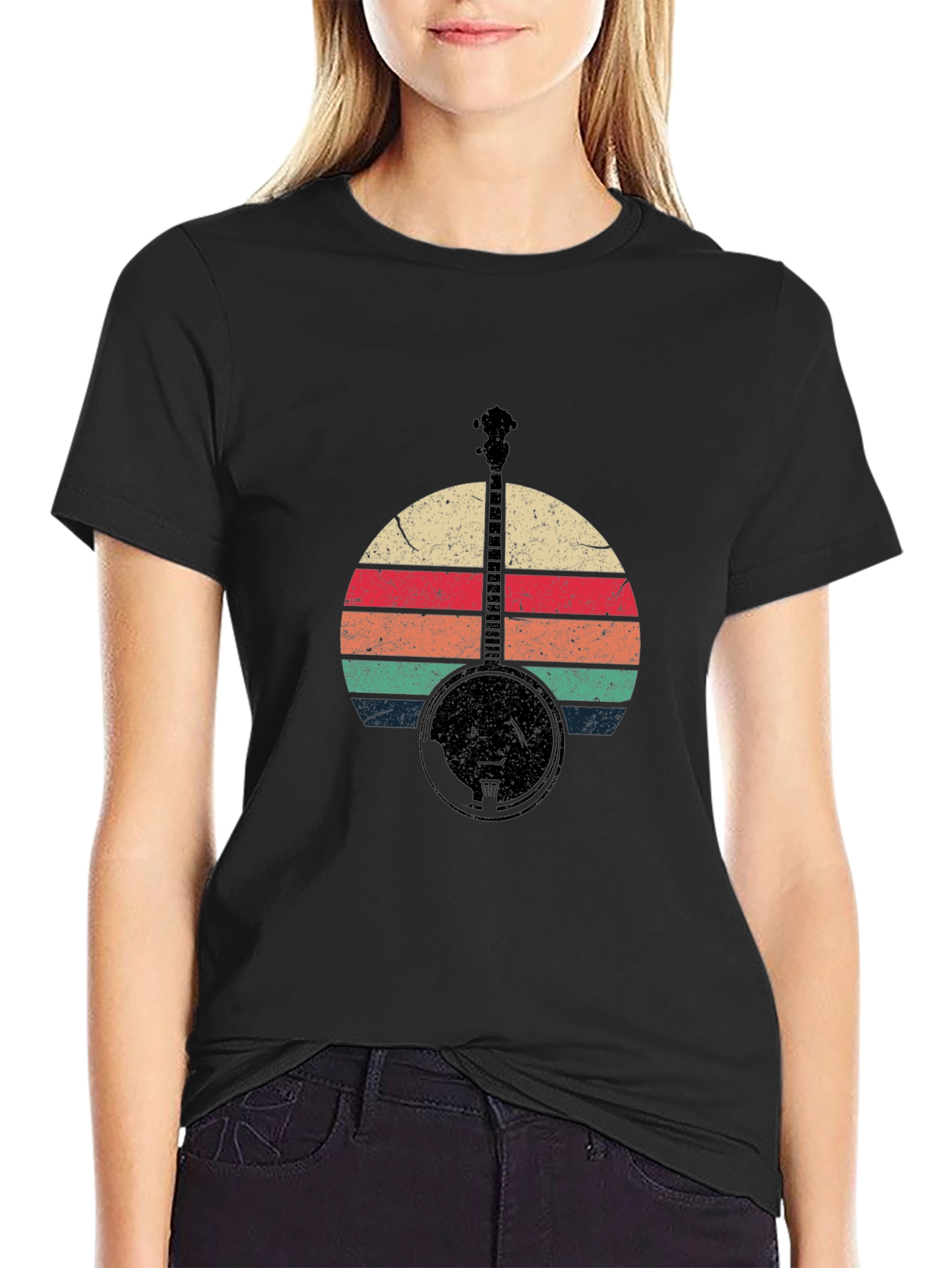 Retro Banjo Sunset Graphic T-Shirt