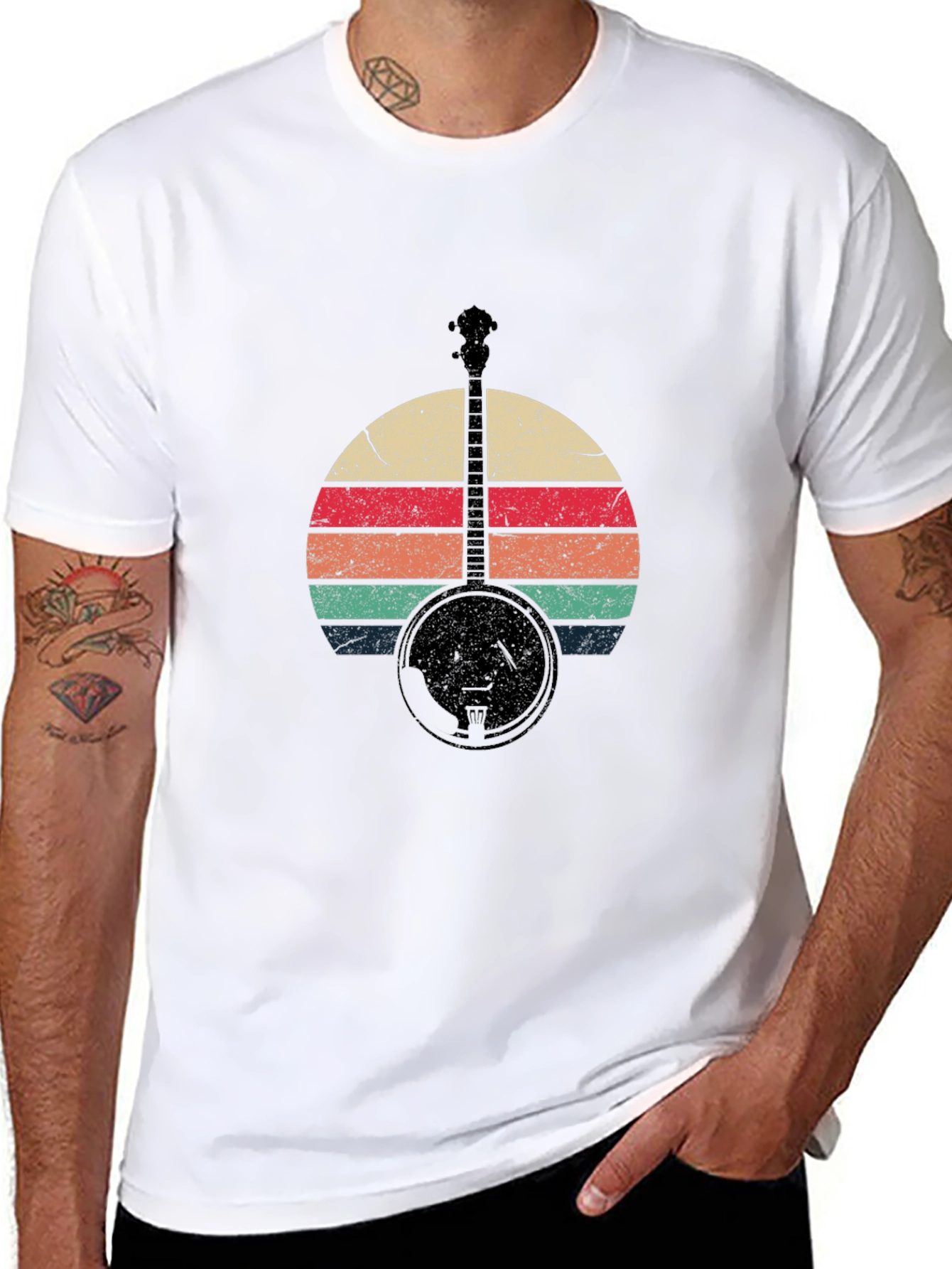 Retro Banjo Sunset Graphic T-Shirt