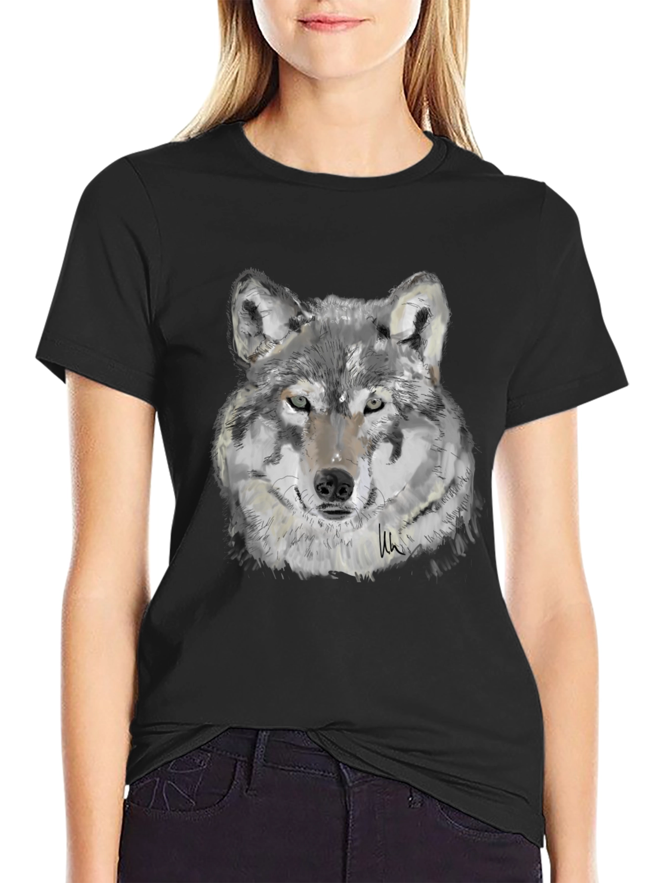 Wolf Graphic Print Black T-Shirt