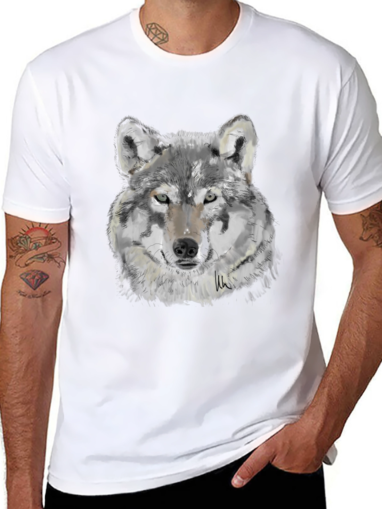 Wolf Graphic Print Black T-Shirt