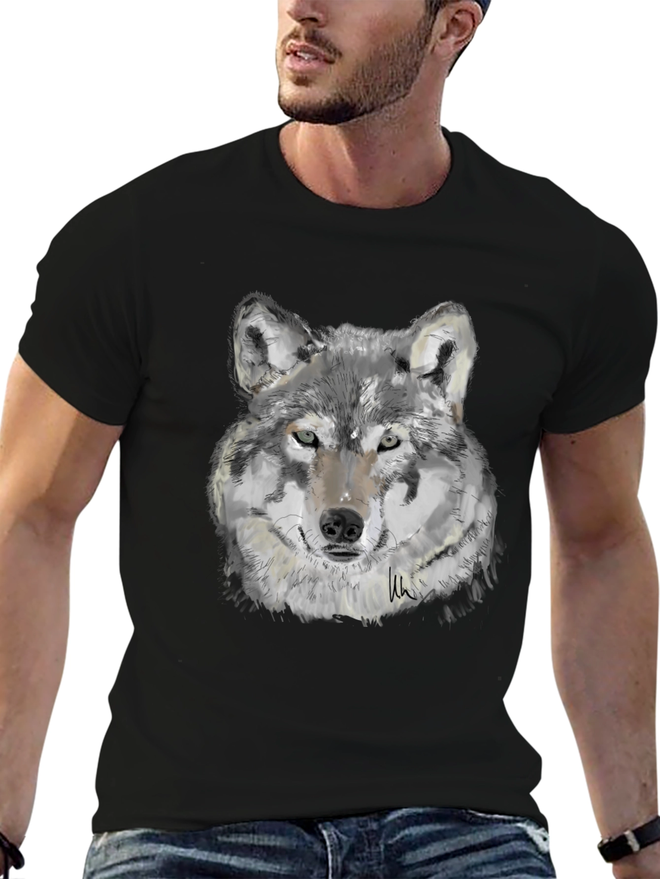 Wolf Graphic Print Black T-Shirt