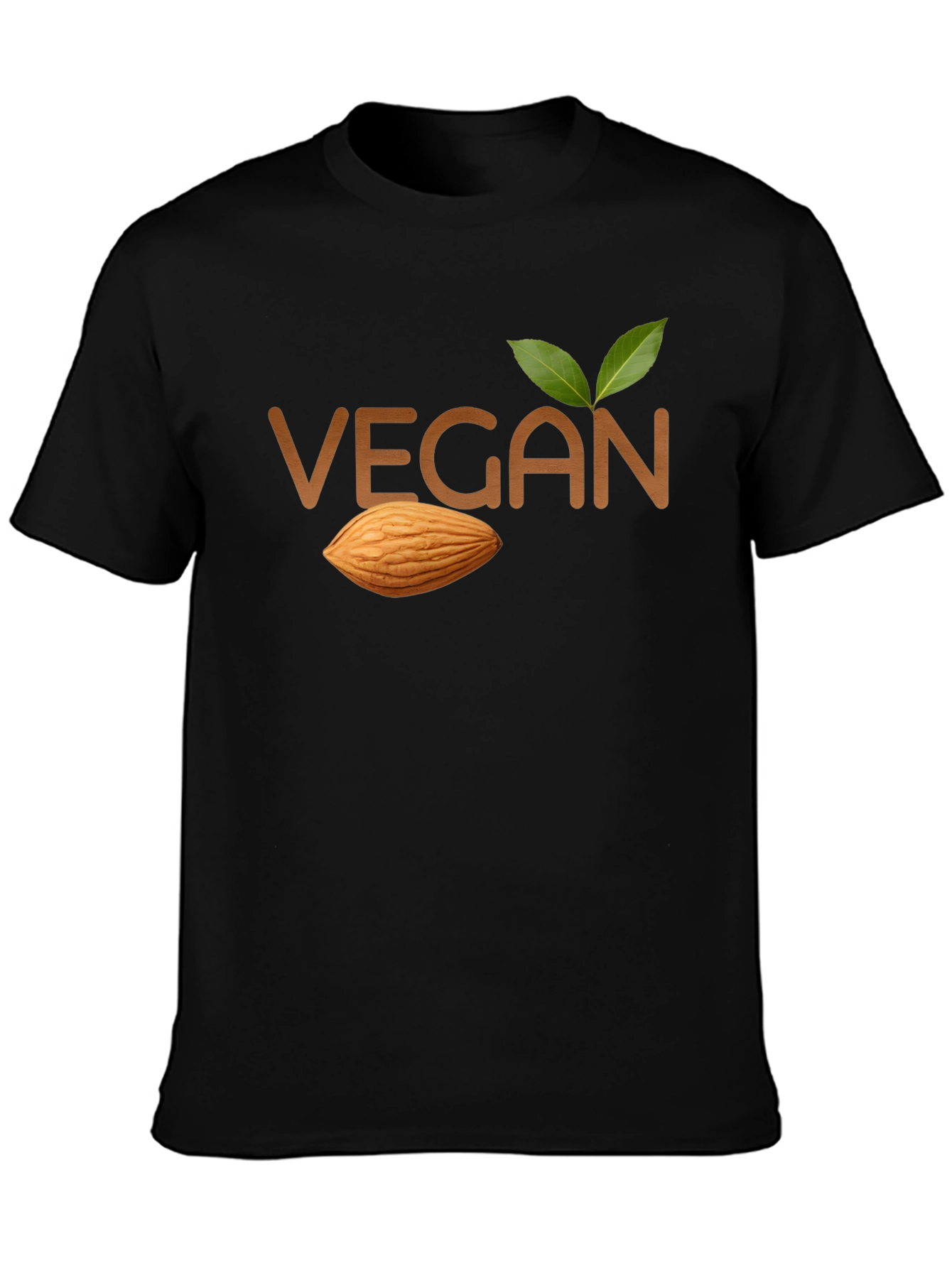 Vegan Almond T-Shirt - Black Crew Neck Tee