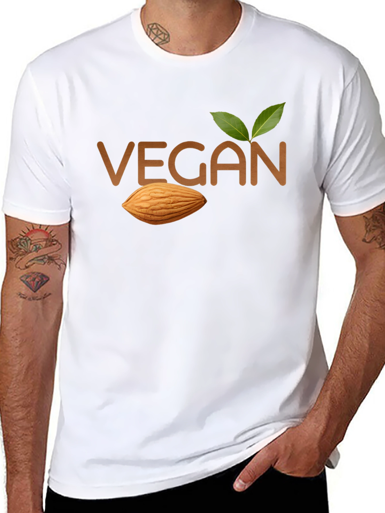 Vegan Almond T-Shirt - Black Crew Neck Tee