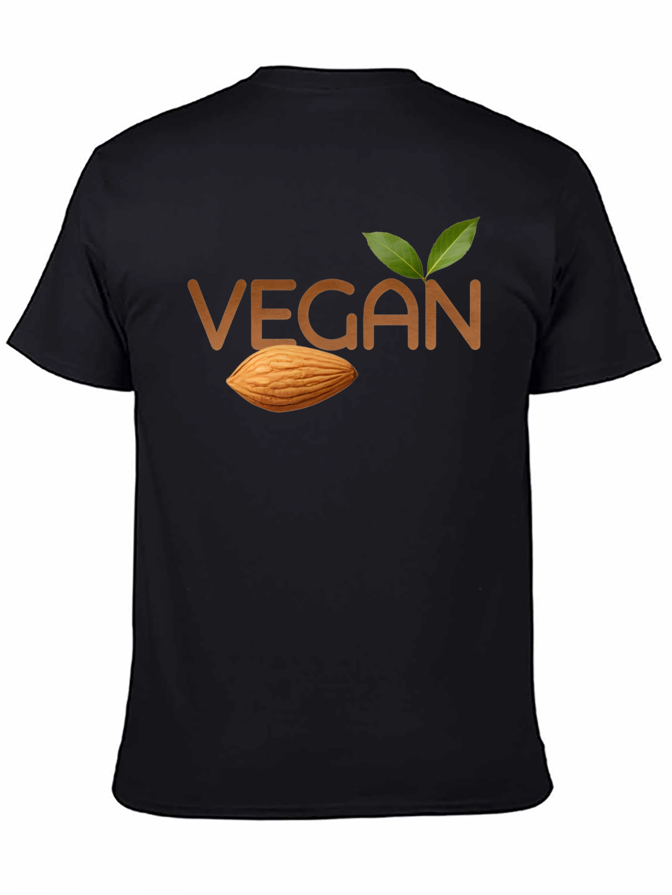 Vegan Almond T-Shirt - Black Crew Neck Tee