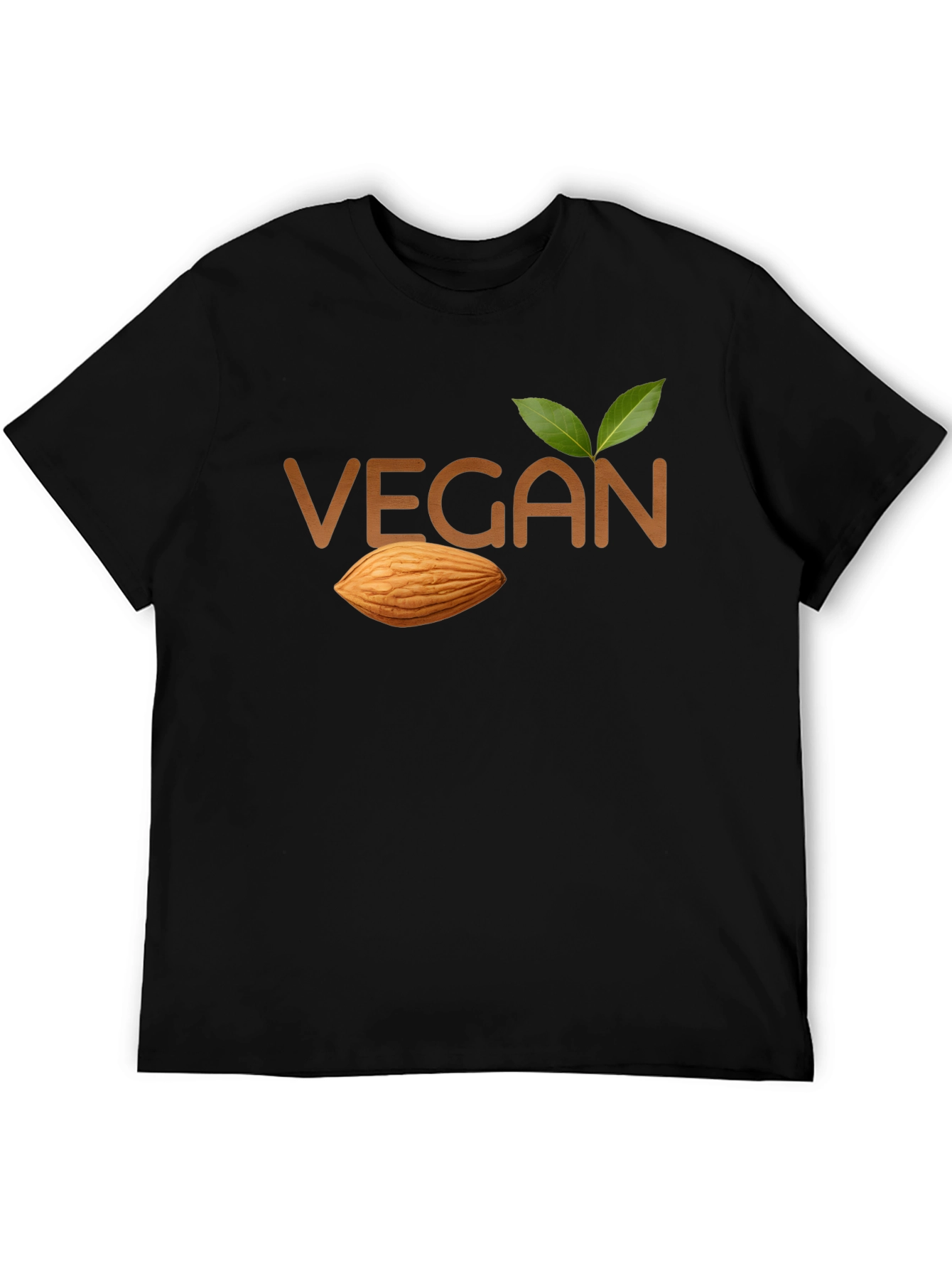 Vegan Almond T-Shirt - Black Crew Neck Tee