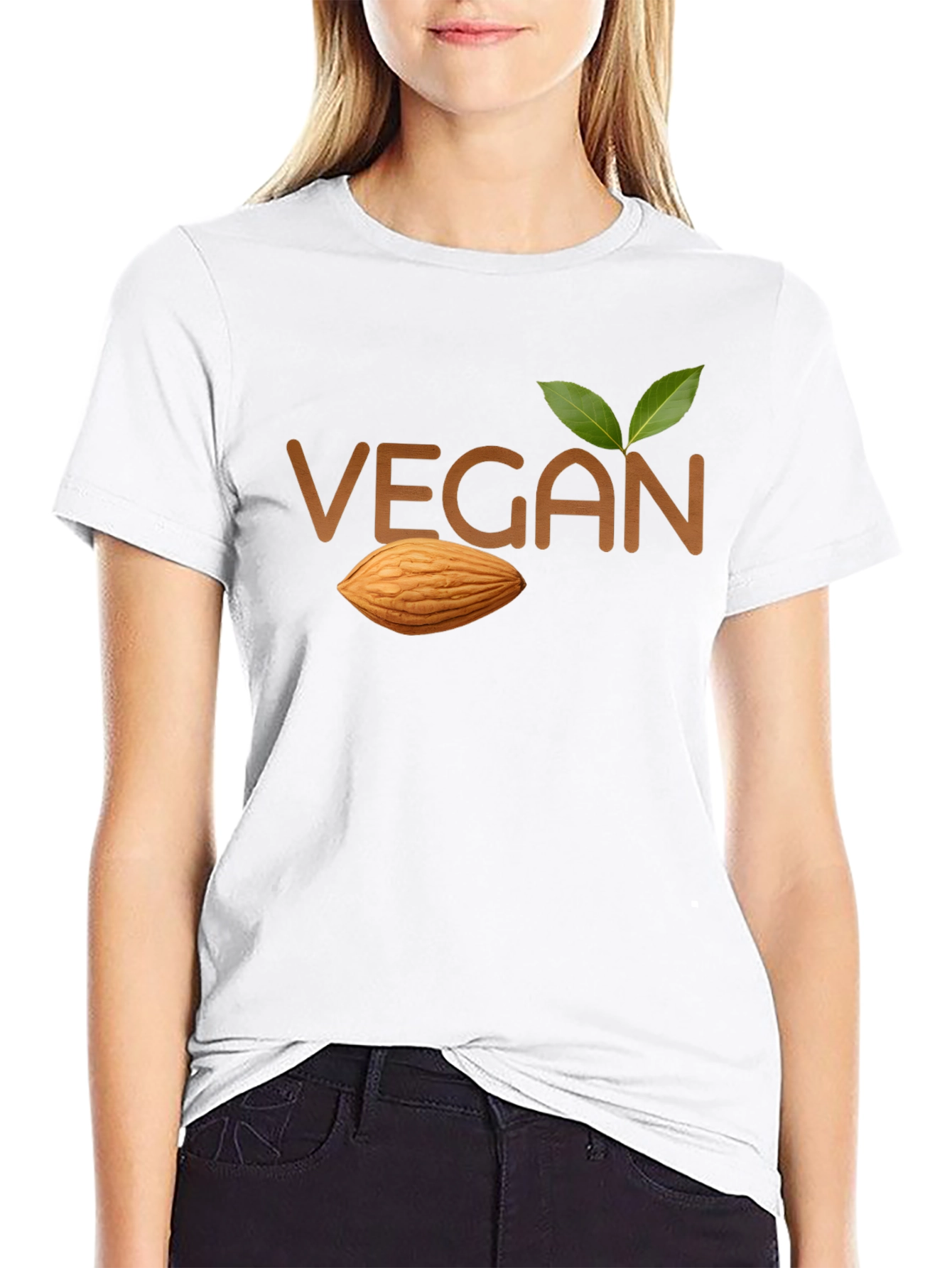 Vegan Almond T-Shirt - Black Crew Neck Tee